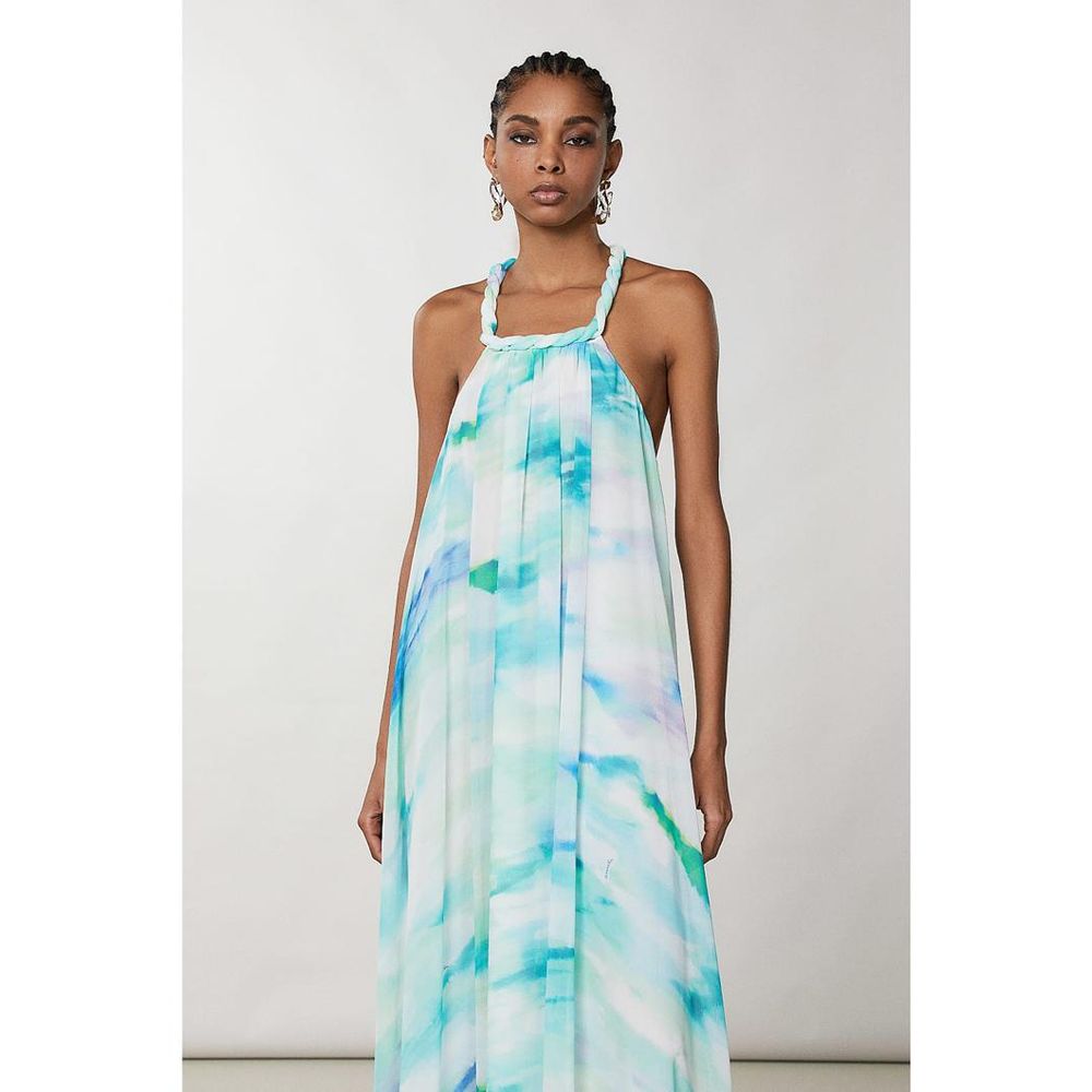 Turquoise Polyester Casual Dress - Thumbnail 2