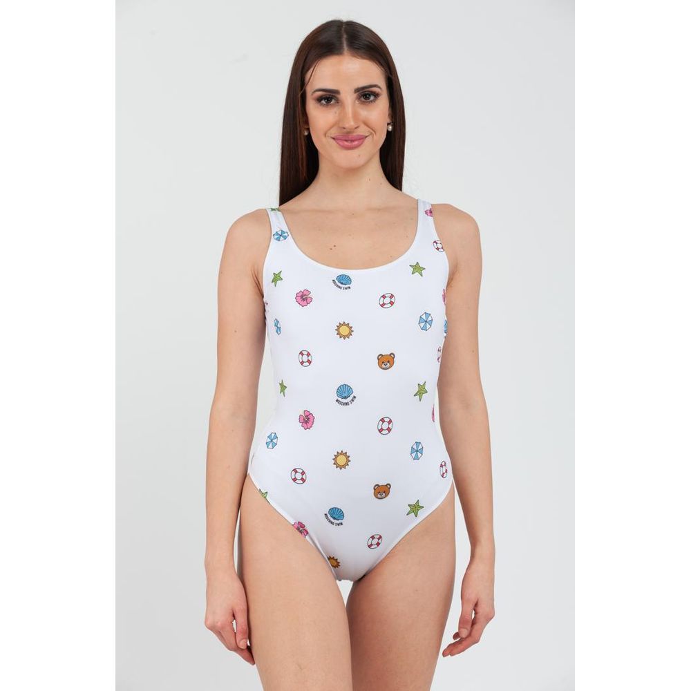 White Polyester One-Piece Swimsuit