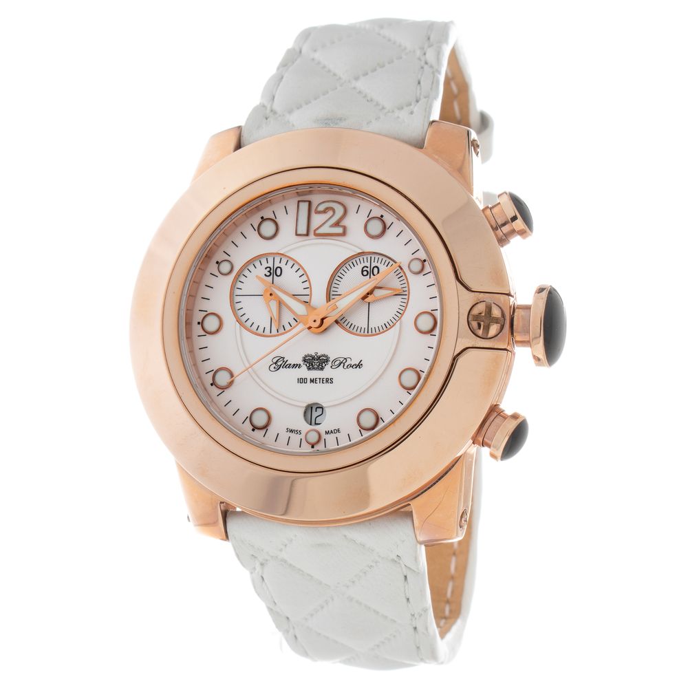 GLAM ROCK White Leather Dress Women's Watch