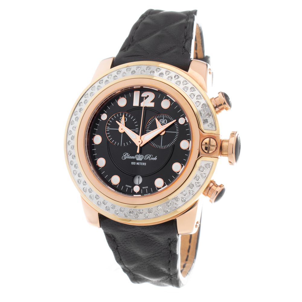 GLAM ROCK Black Leather Dress Women's Watch