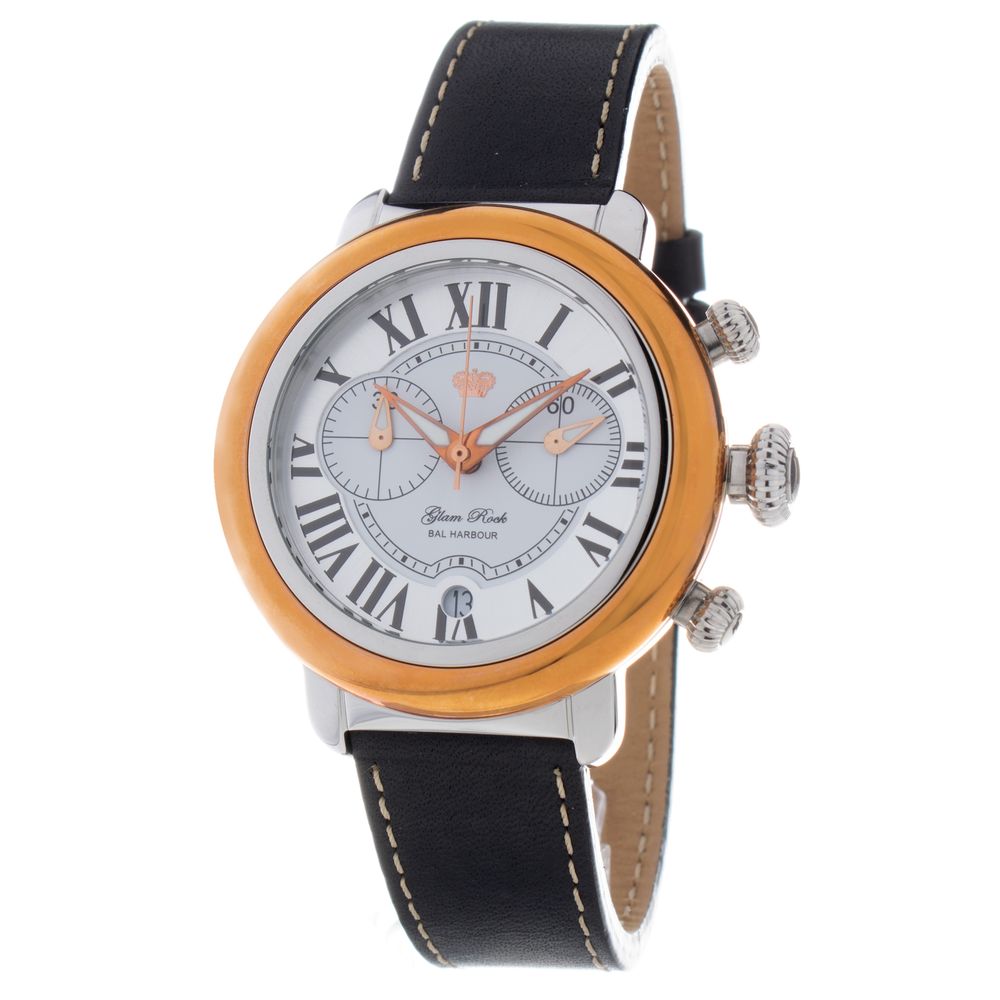 GLAM ROCK Black Leather Dress Women's Watch