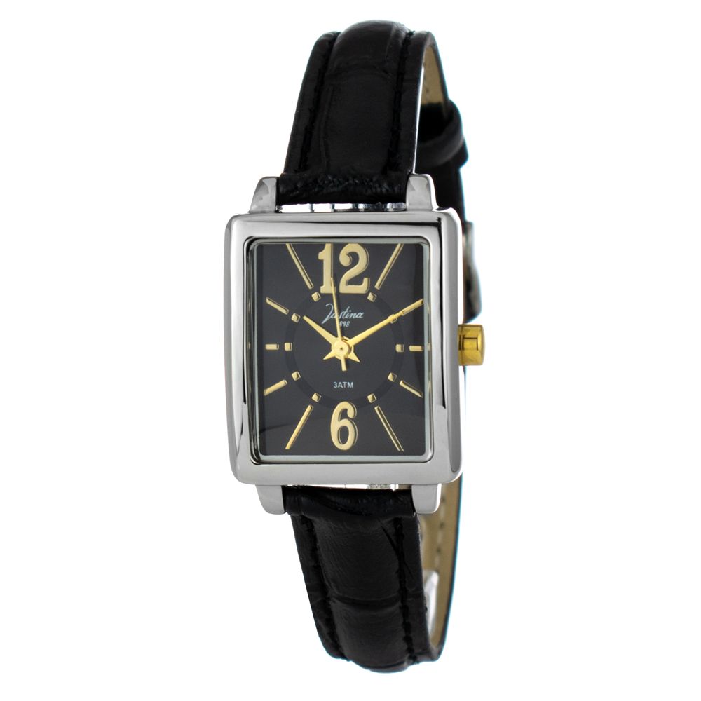 JUSTINA Black Leather Dress Women's Watch