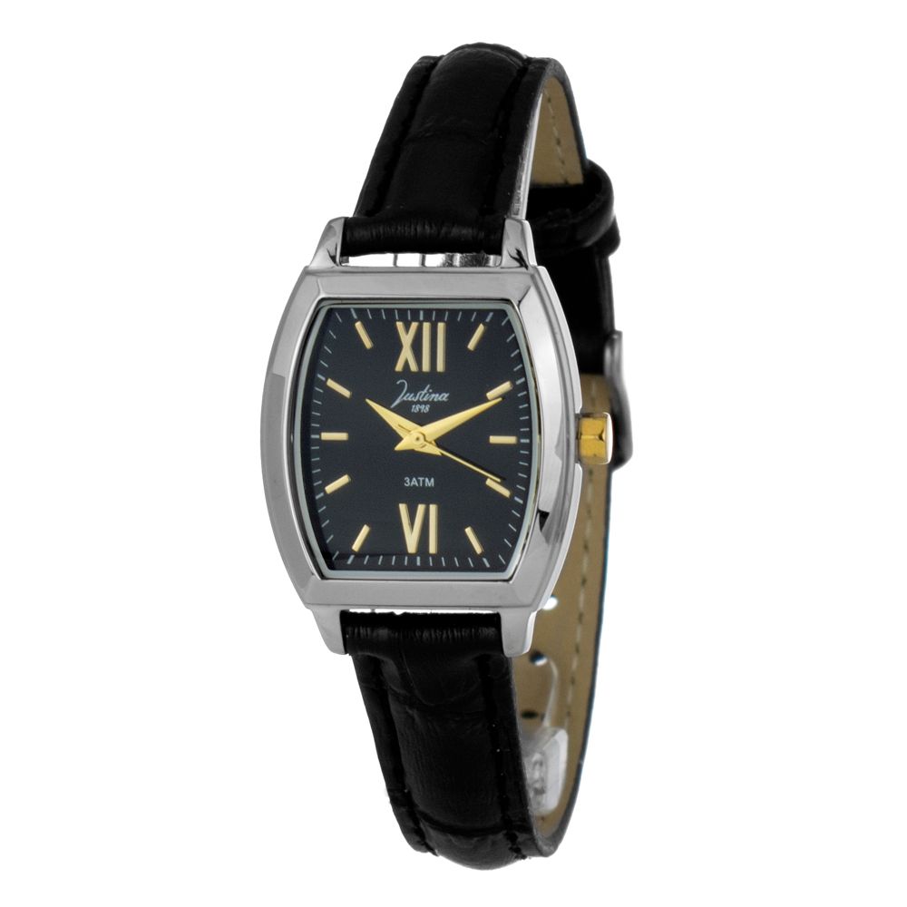 JUSTINA Black Leather Dress Women's Watch