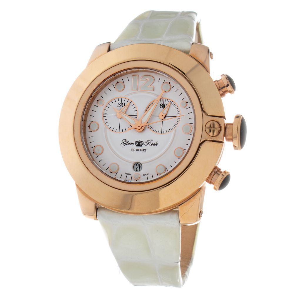 GLAM ROCK White Leather Dress Women's Watch