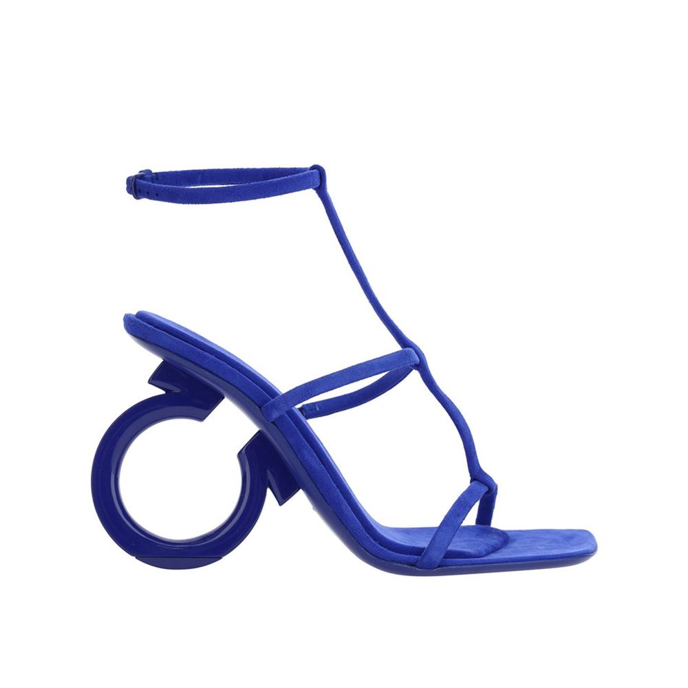 Blue Calfskin Stiletto Heel Sandals