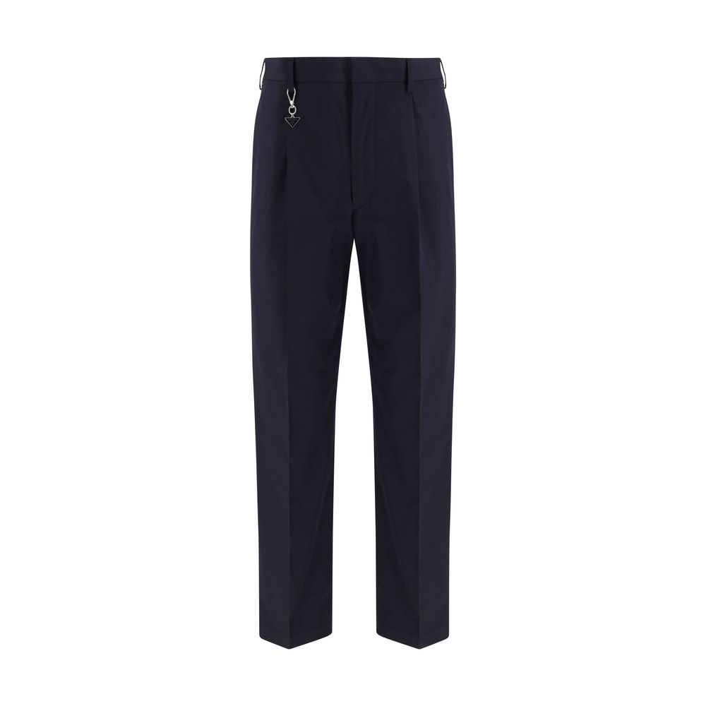 Blue Cotton Casual Pants