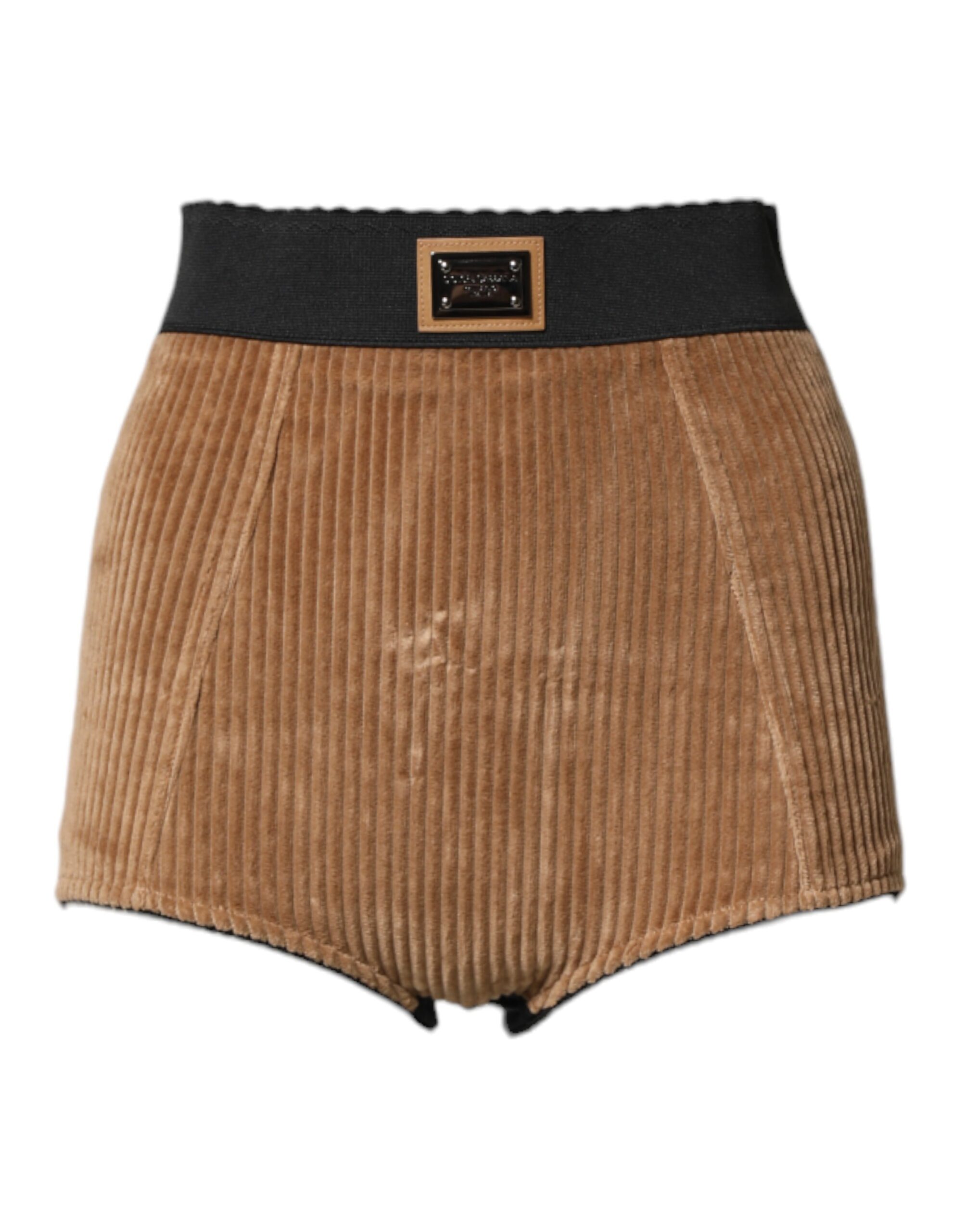 Brown Cotton High Waisted Hot Pants Shorts