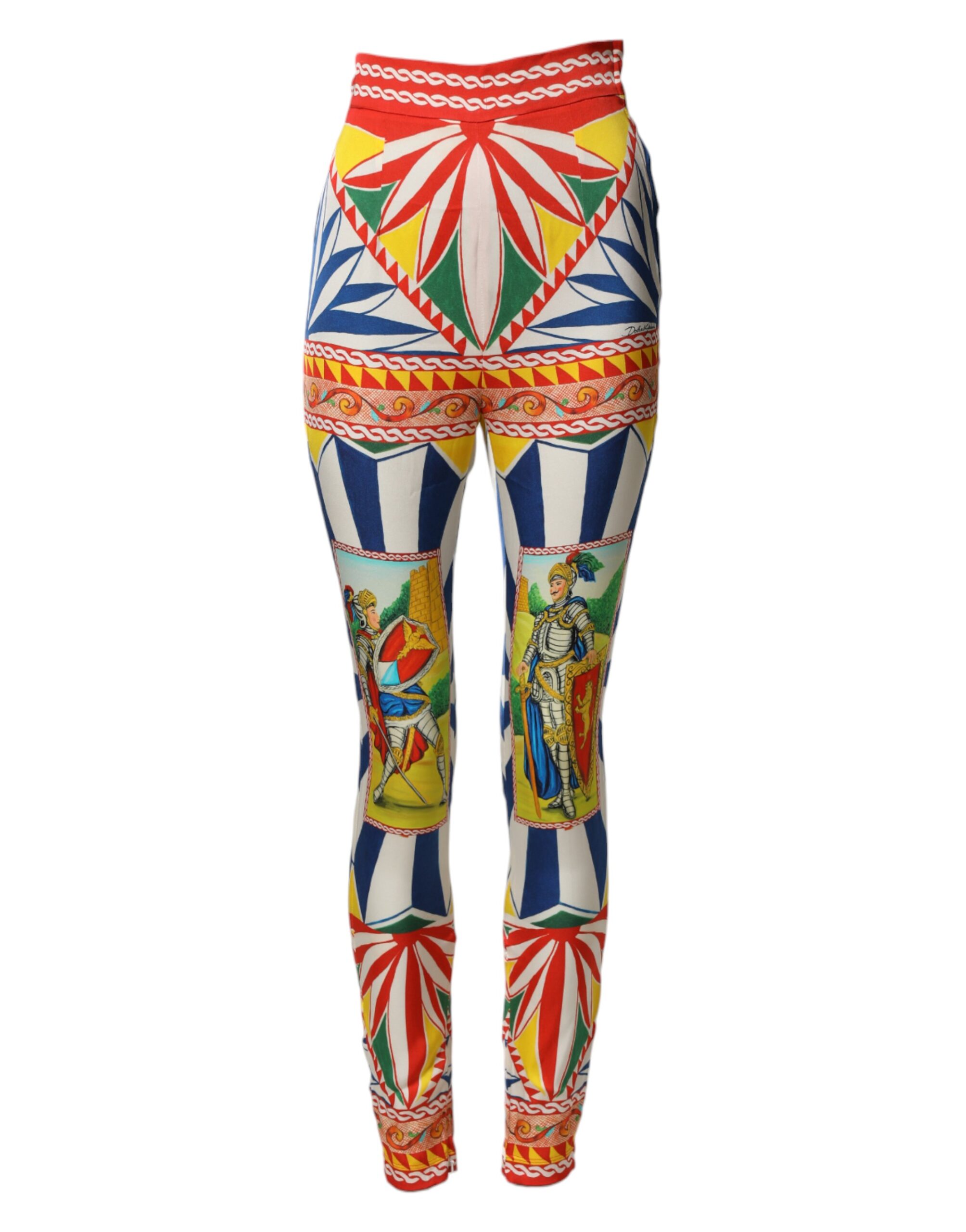 Multicolor Silk Carretto Leggings Stretch Waist Pants