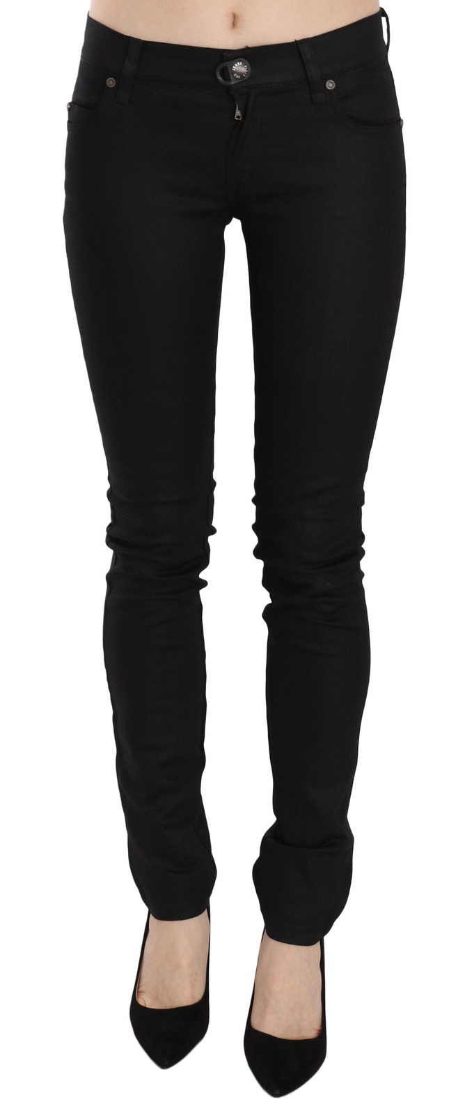 Cotton Black Mid Waist Skinny Denim Jeans