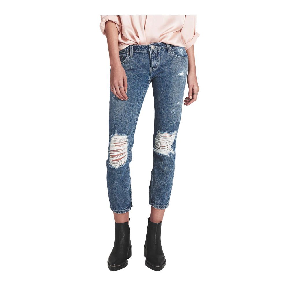 Blue Cotton Cropped Jeans