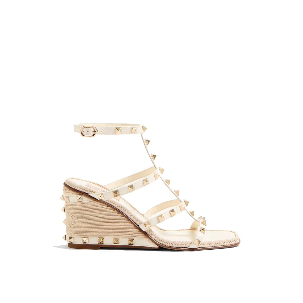 Beige Calfskin Wedge Sandals