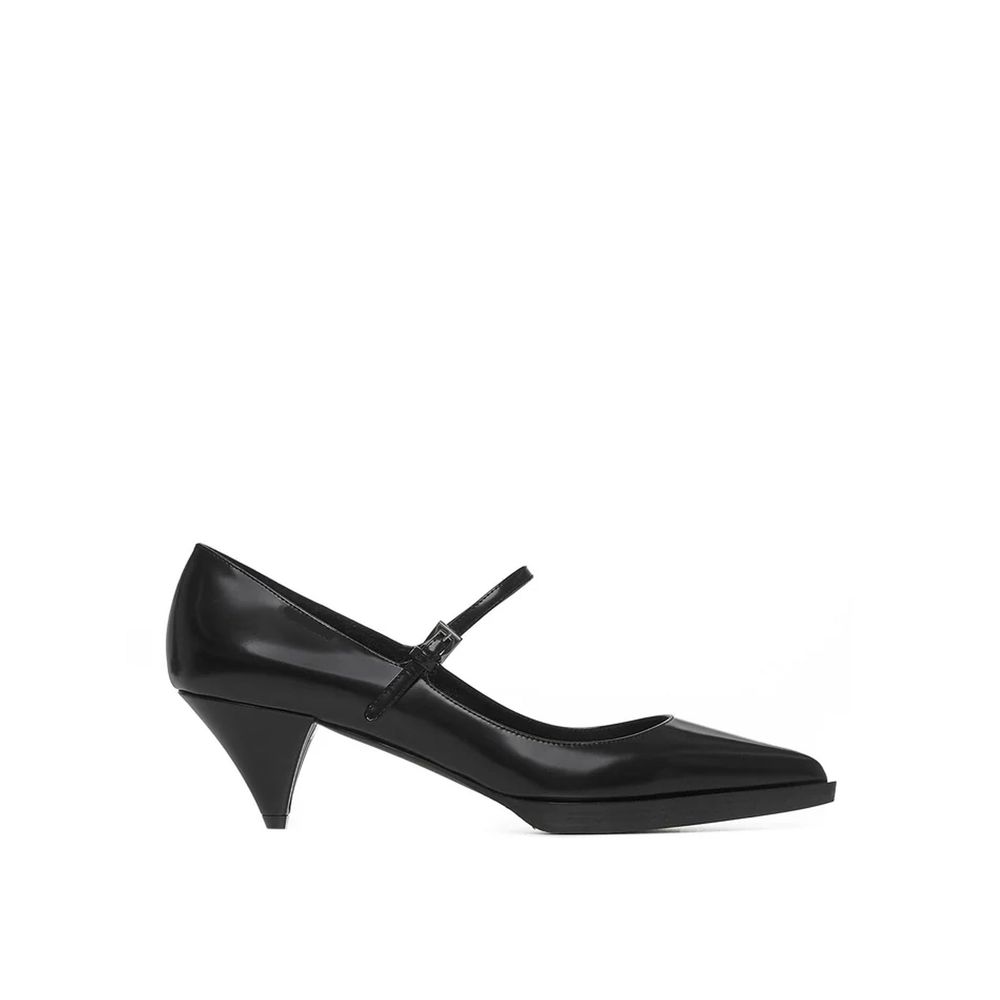 Black Calfskin Mid Heel Pumps