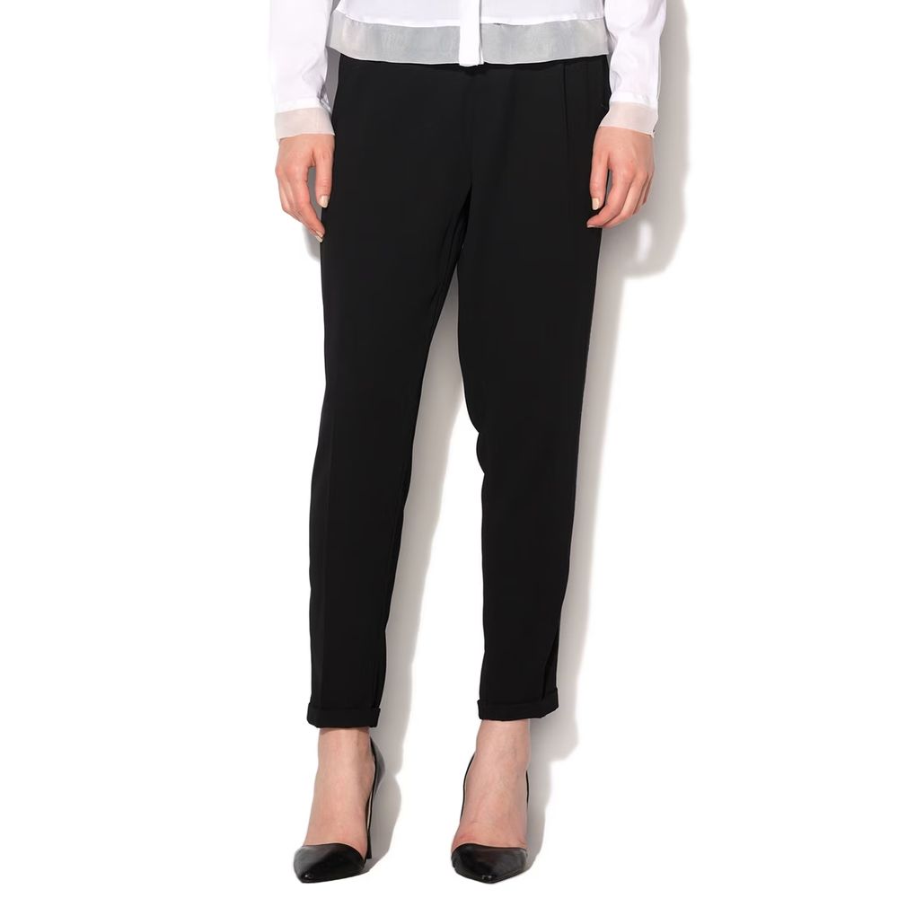 Black Polyester Casual Pants