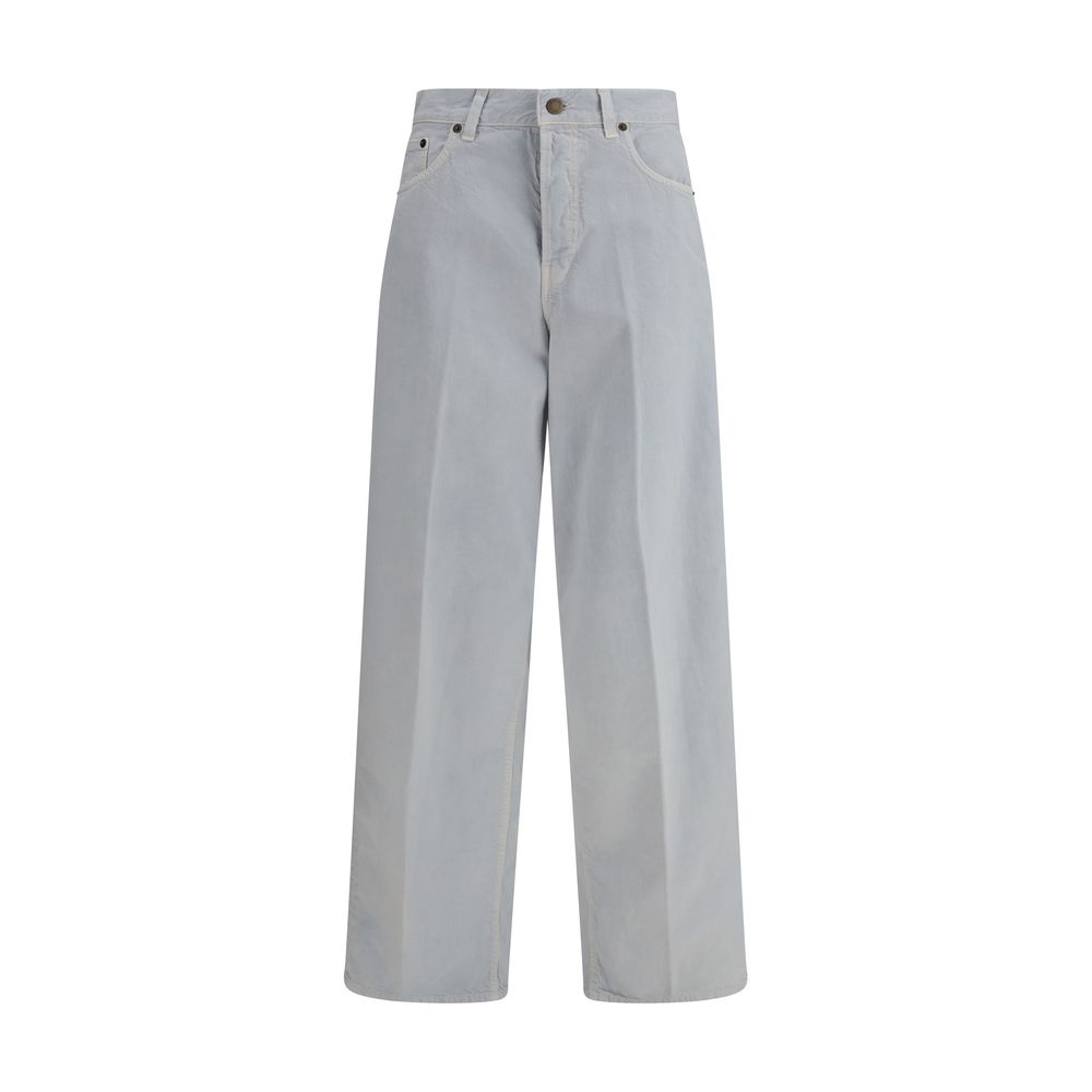 Blue Cotton Straight-Leg Jeans