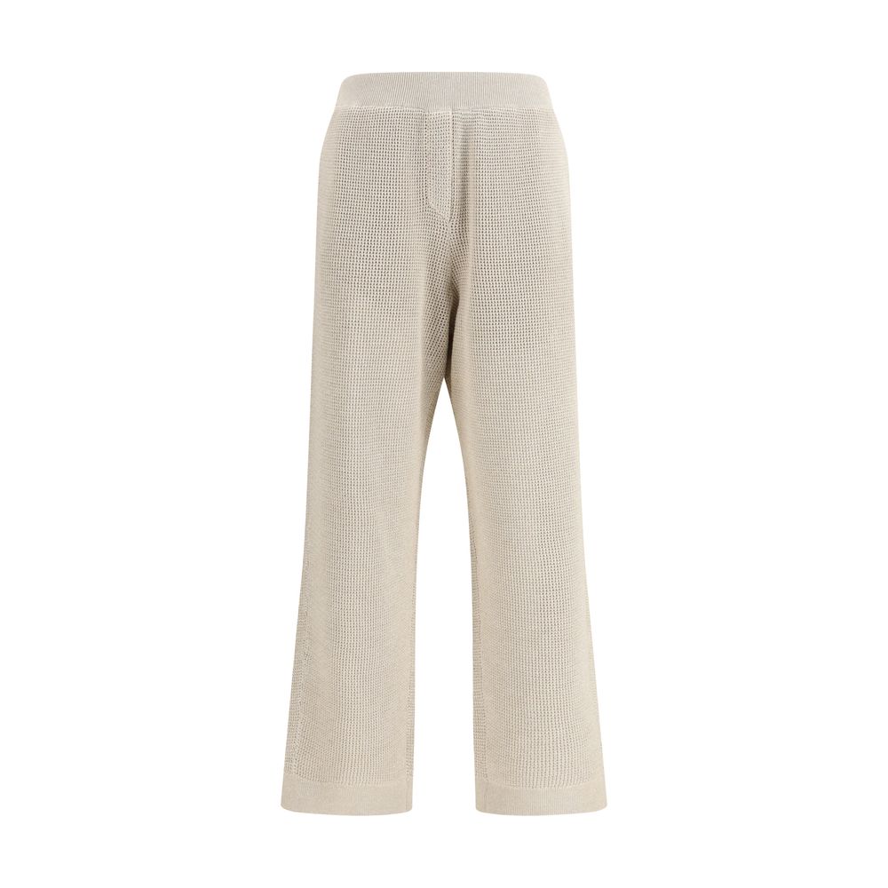 Beige Cotton Casual Pants