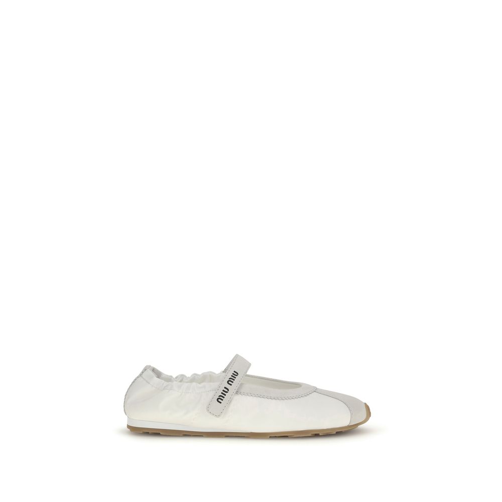 White Fabric Ballet Flats
