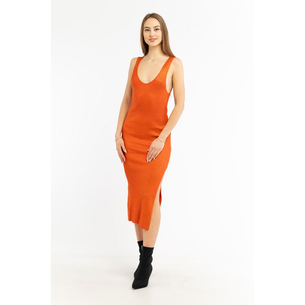 Orange Viscose Casual Dress - Thumbnail 2
