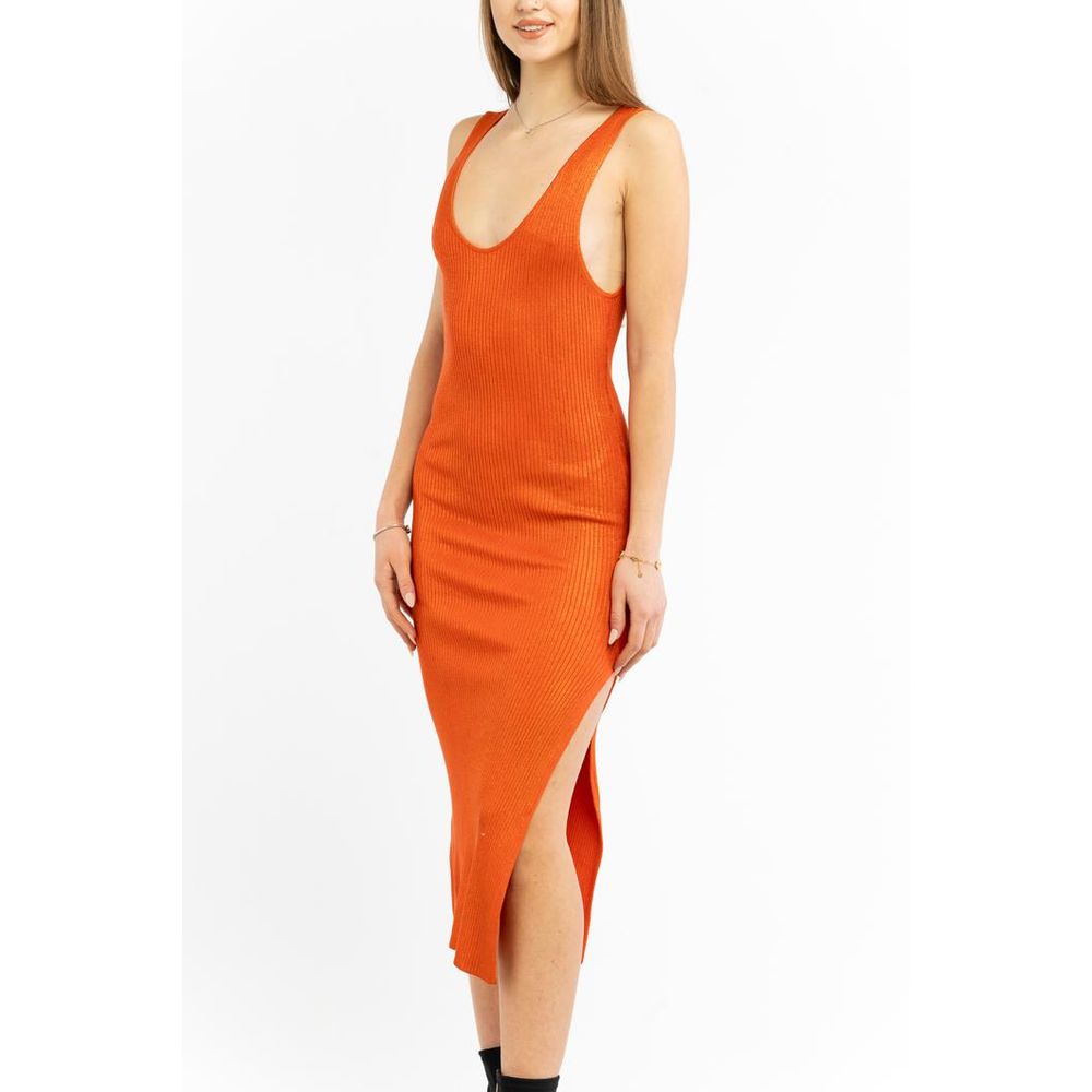 Orange Viscose Casual Dress - Thumbnail 3