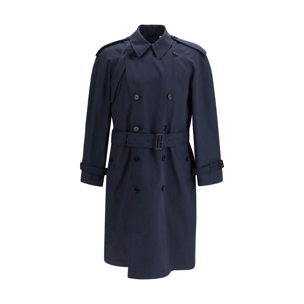 Blue Polyester Trench Coat
