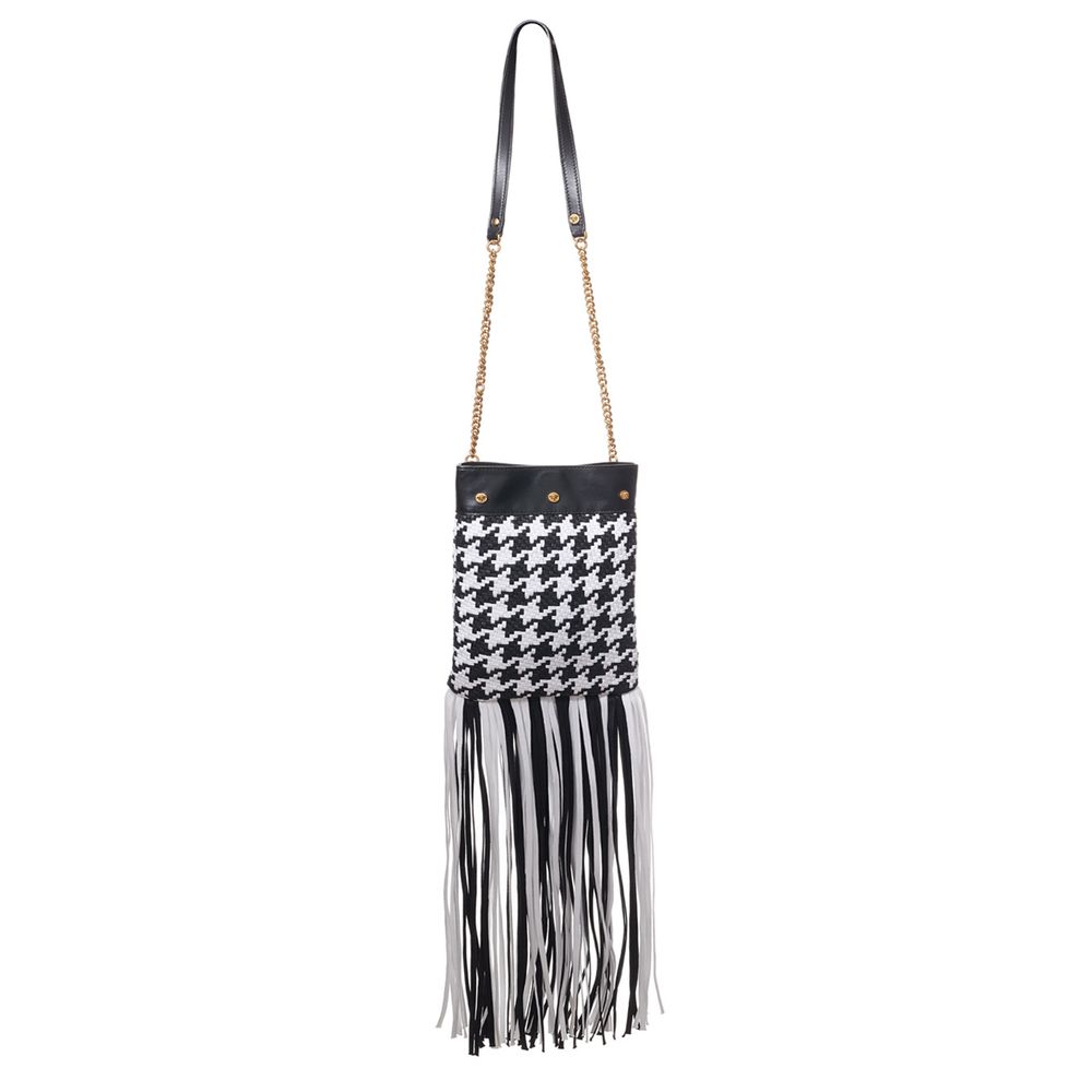 Black And White Leather And Textile Shoulder Bag