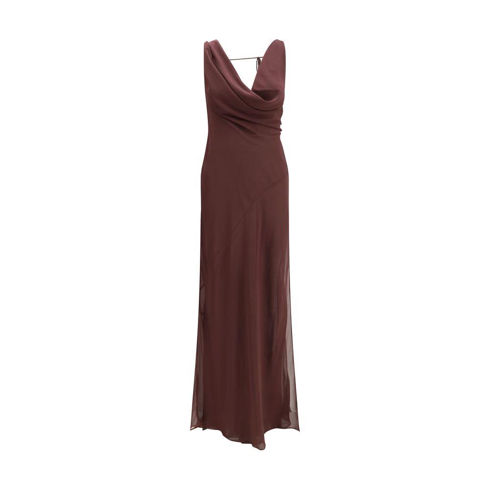 Brown Silk Long Dress
