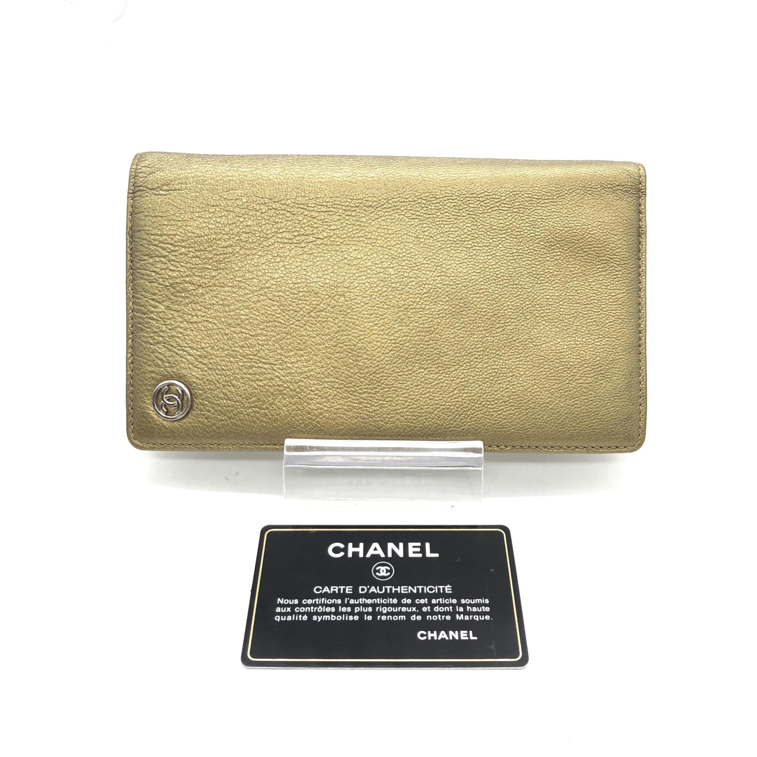 Gold Tone Caviar Leather Bifold Wallet