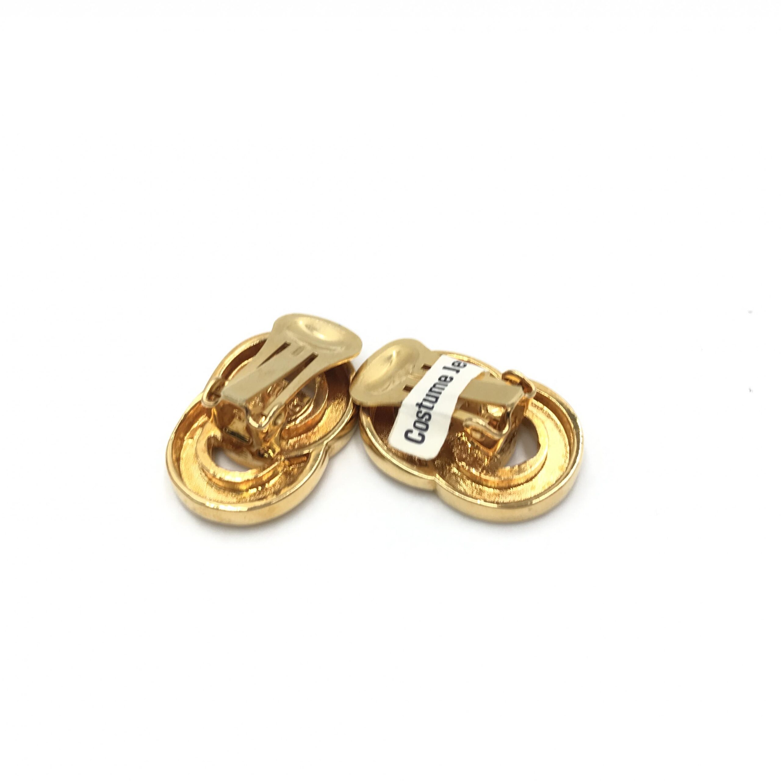 Gold Tone Double Round Motif Earrings