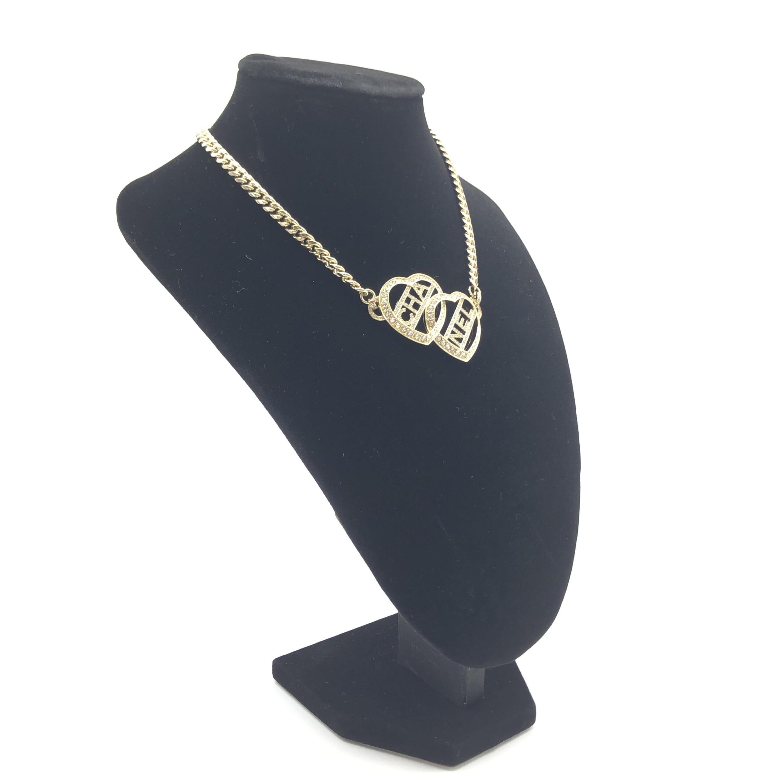 Gold Tone Heart Choker Necklace With Logo
