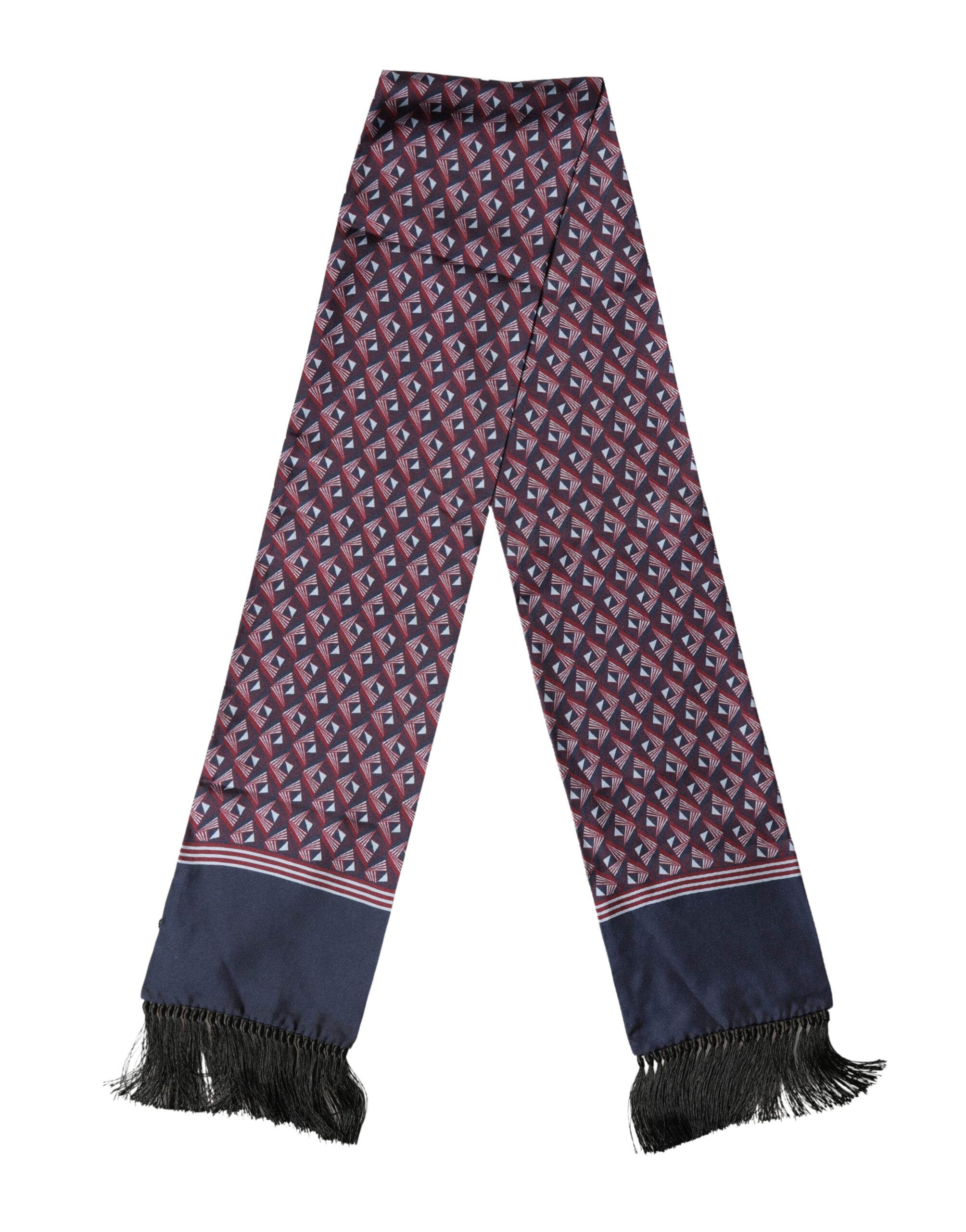 Multicolor Geometric Pattern Silk Fringe 142cm X 15cm Scarf