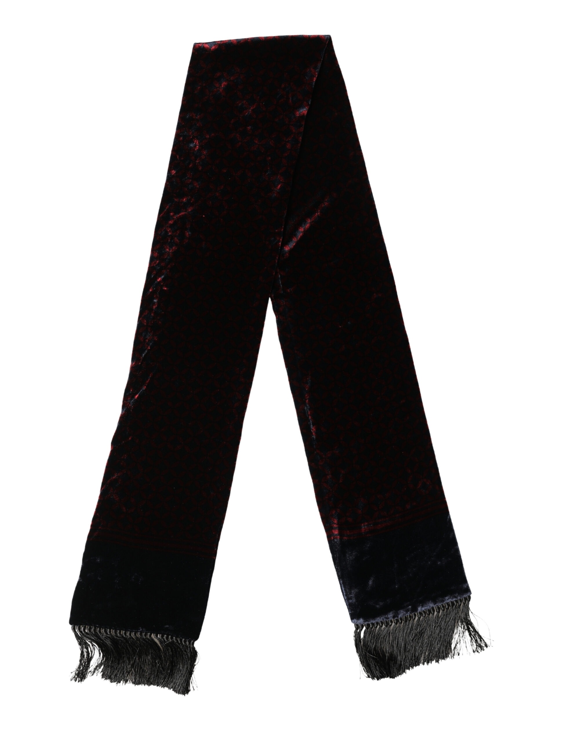 Black Red Rayon Geometric Pattern Fringe 140cm X 16cm  Scarf