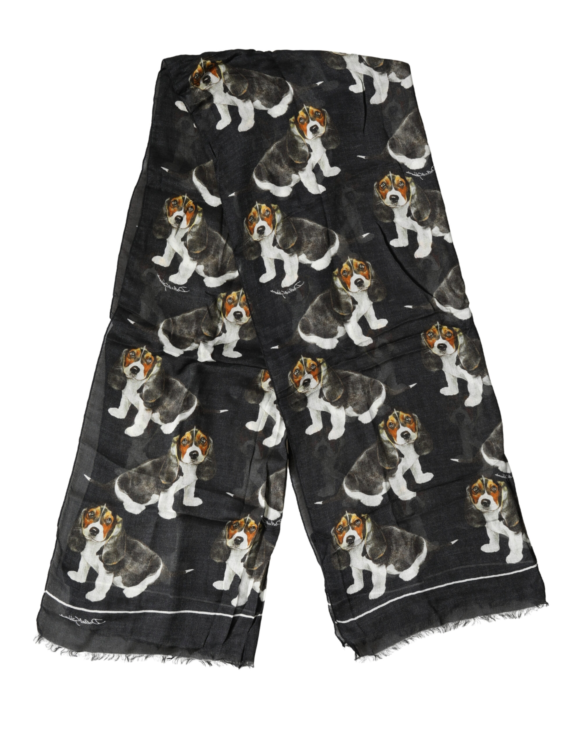 Black Dog Print Modal Wool Wrap Foulard 178cm X 63cm Scarf