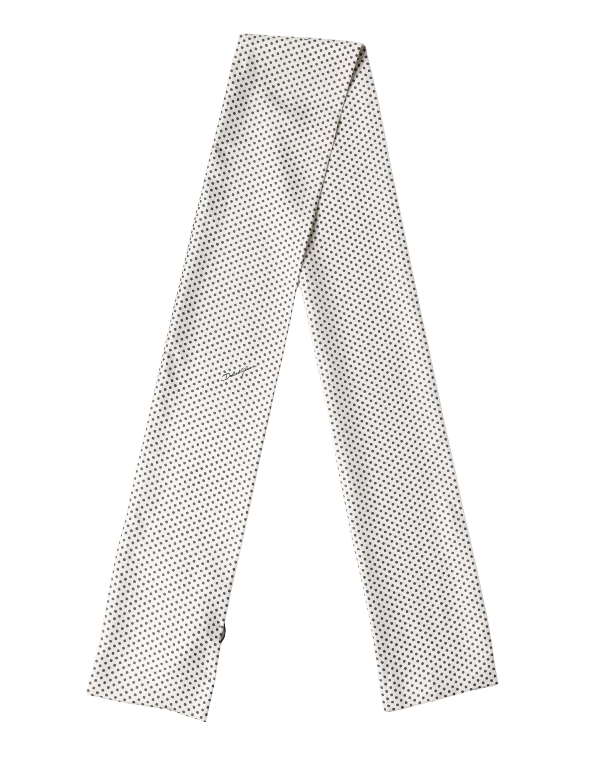 White Brown Polka Dot Silk Bandeau Neck Wrap 151cm x 13cm  Scarf