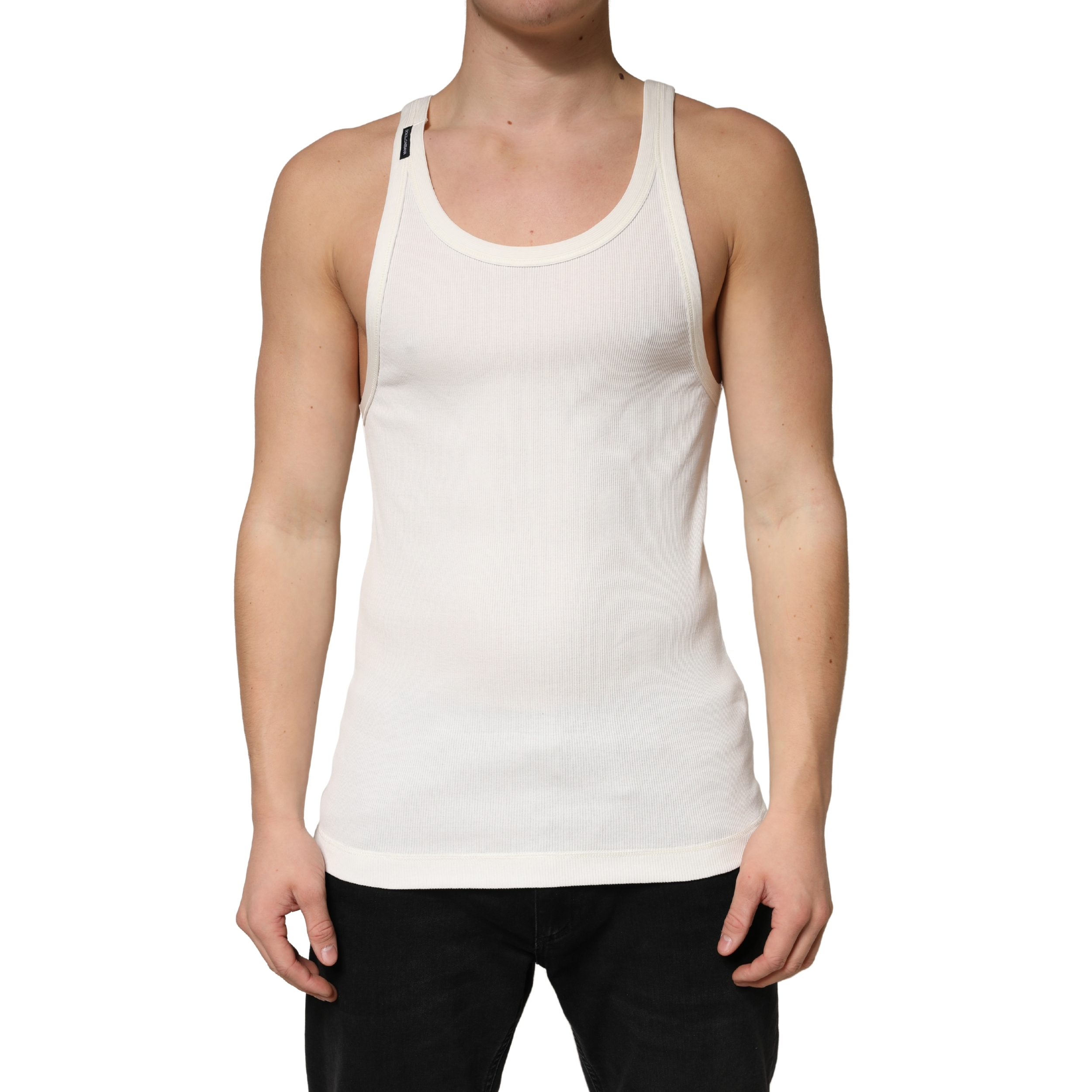 Ivory Cotton Ribbed Sleeveless Tank Top  T-shirt