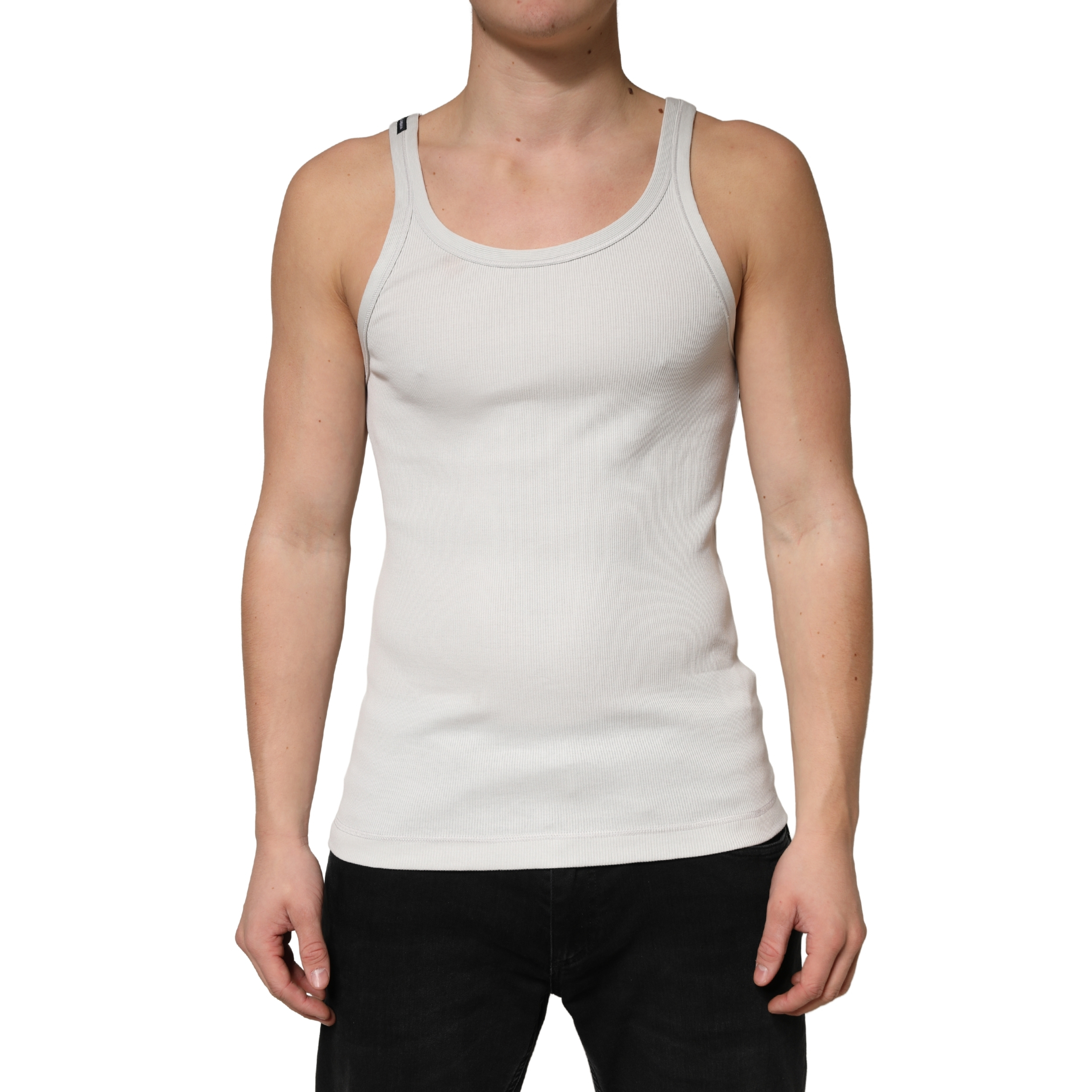 Gray Cotton Ribbed Sleeveless Tank Top T-shirt