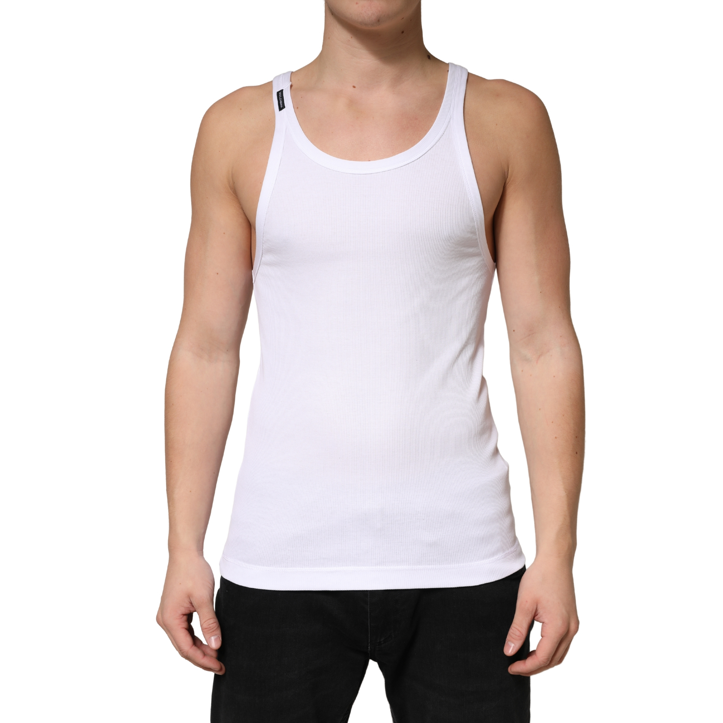 White Ribbed Cotton Sleeveless Tank Top T-shirt