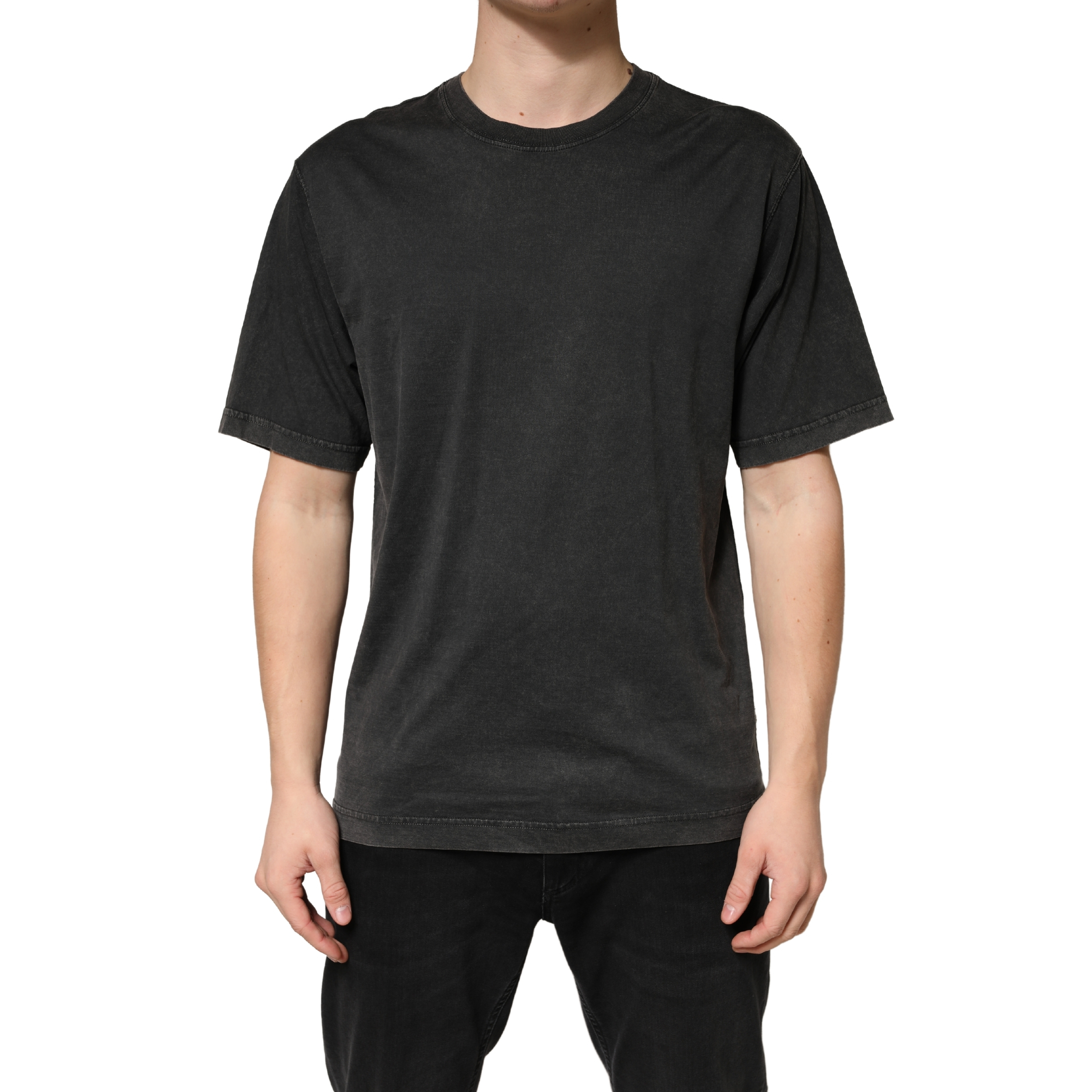 Black Cotton Crewneck Short Sleeve  T-Shirt