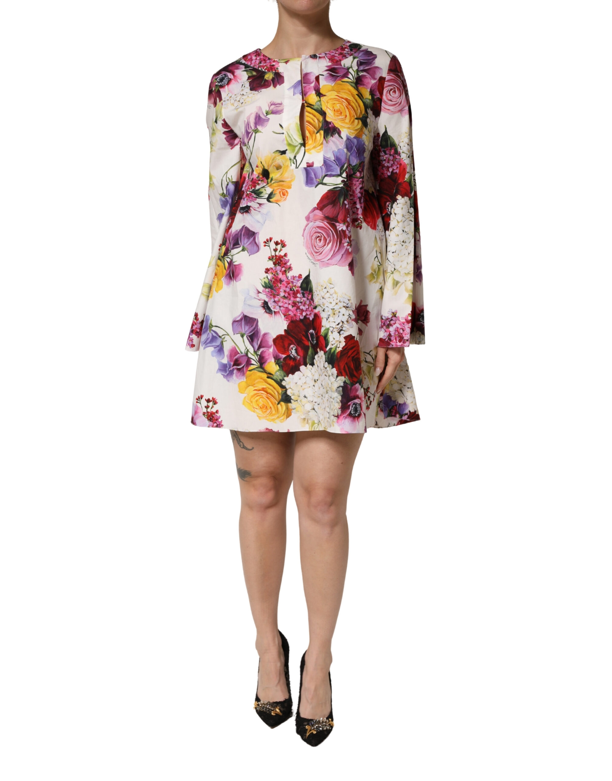 Multicolor Floral Cotton Longsleeves Midi Dress - Thumbnail 2