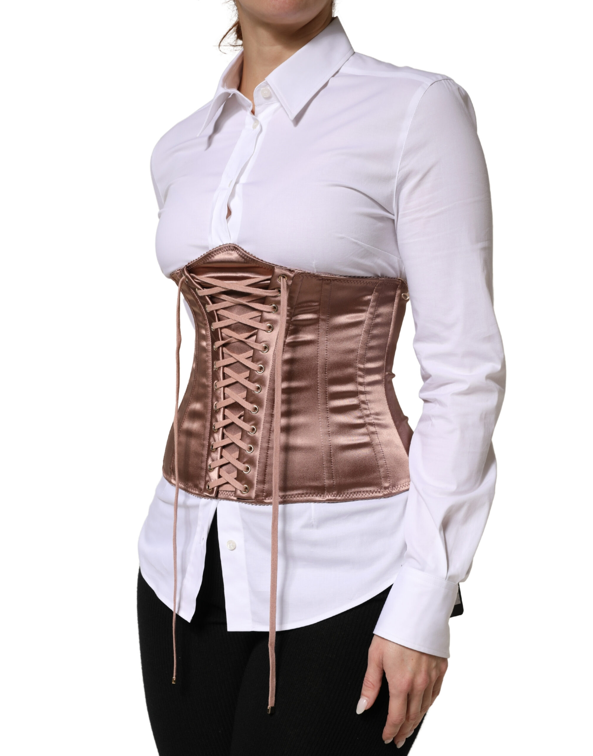 Rose Gold Waist Cincher Drawstring Corset Top - Thumbnail 3