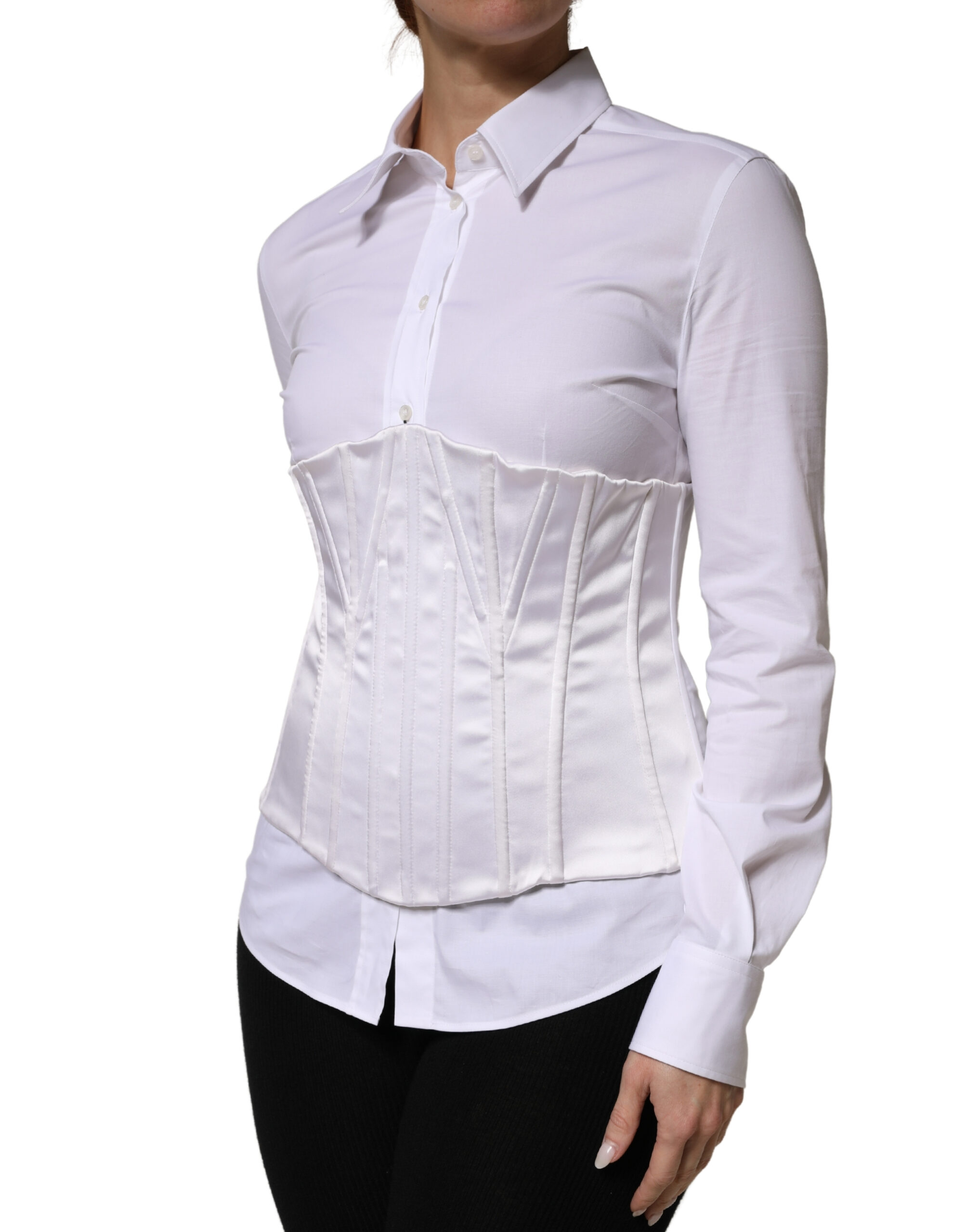 White Polyamide Waist Cincher Bustier Corset Top - Thumbnail 3