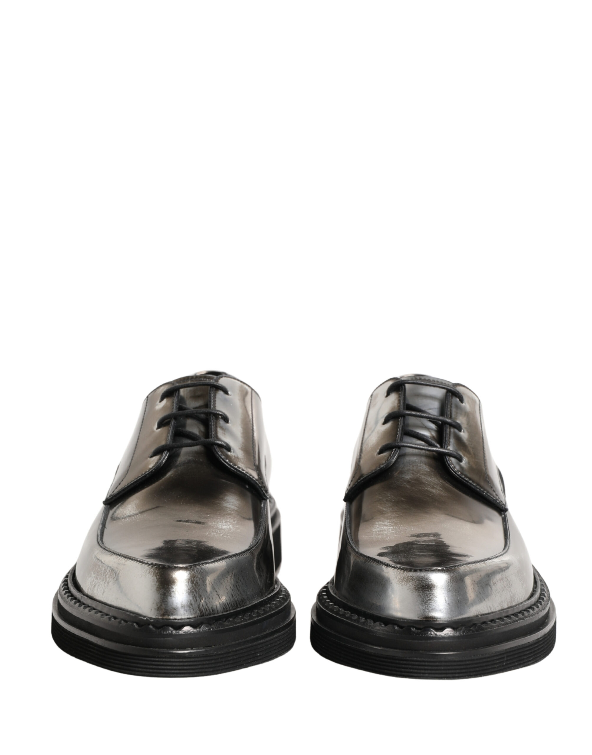 Silver Specchio Lace-Up Leather Dress Derby Shoes - Thumbnail 3