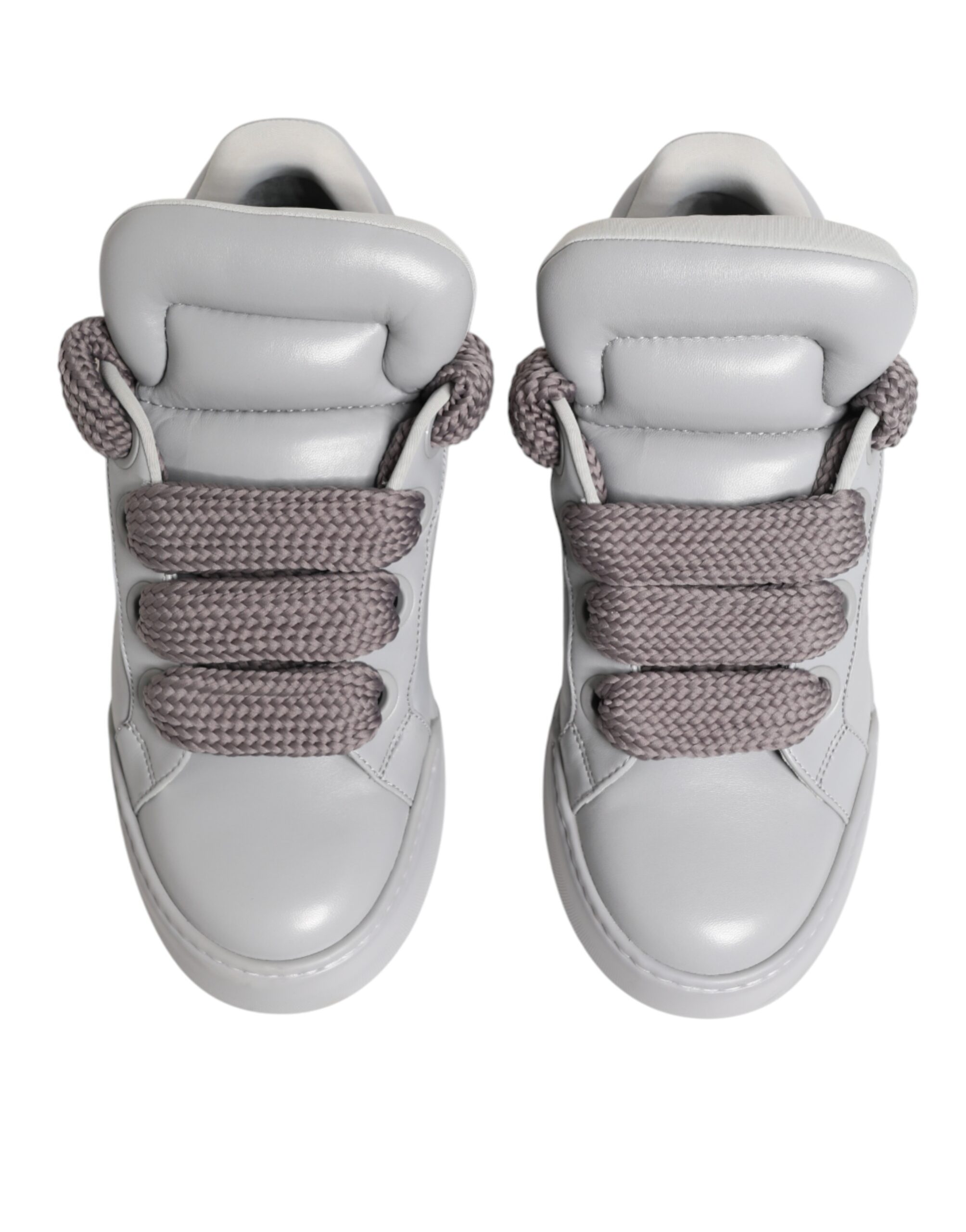 White Leather Gray Laces Low Top Sneakers Shoes - Thumbnail 3