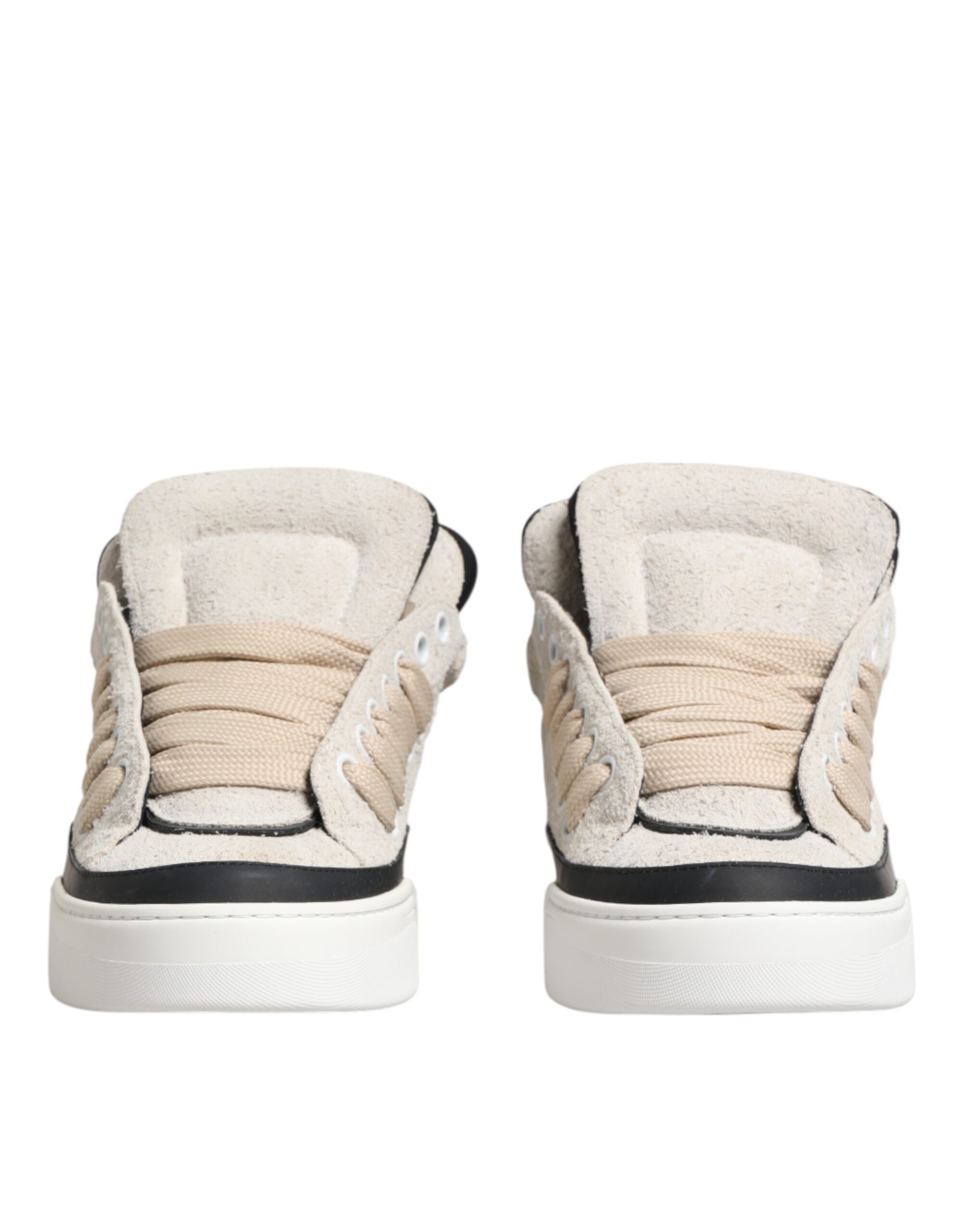 Taupe White Suede Leather Low Top Sneakers Shoes - Thumbnail 3