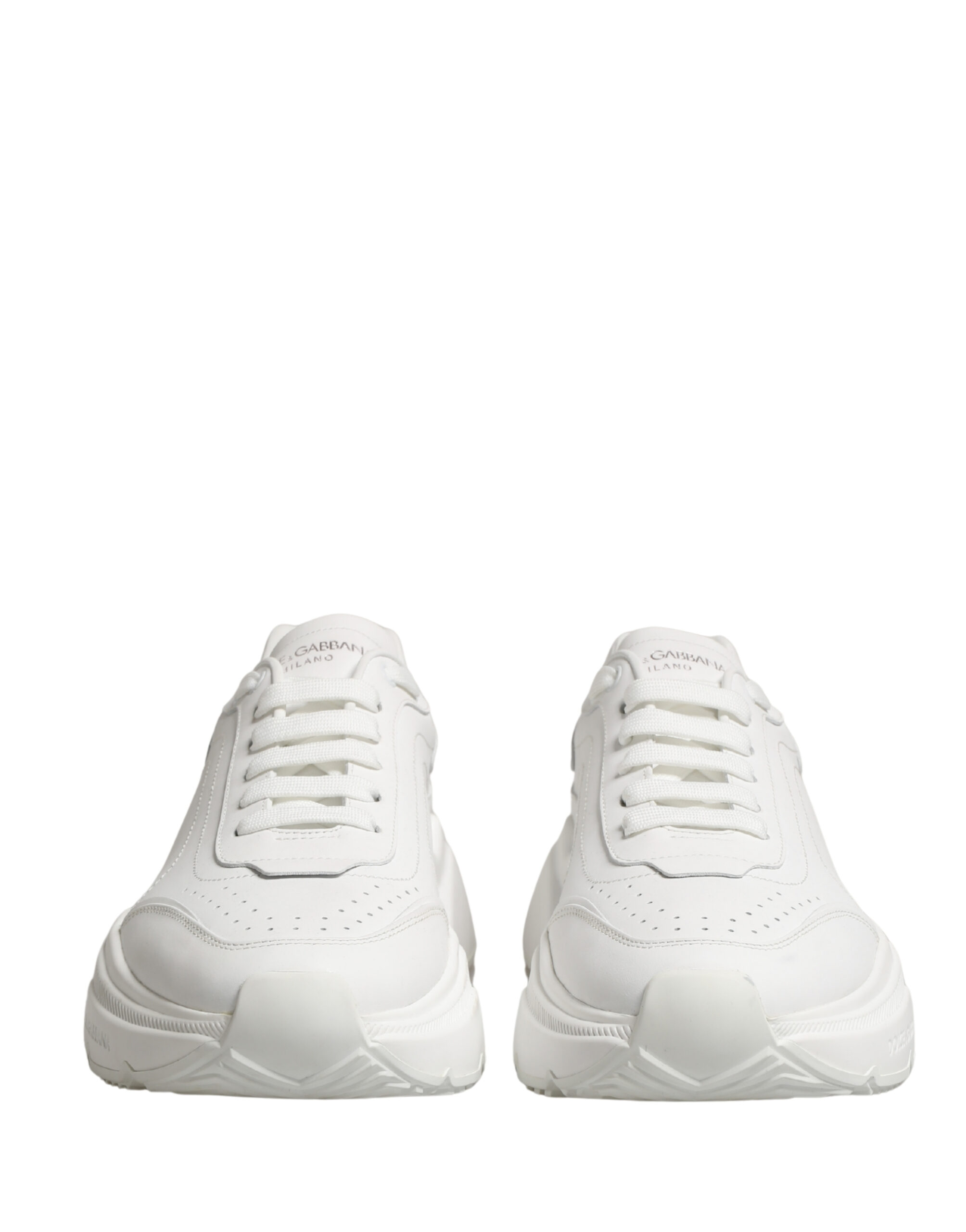 White Calfskin Leather Low Top Sneakers Shoes - Thumbnail 3