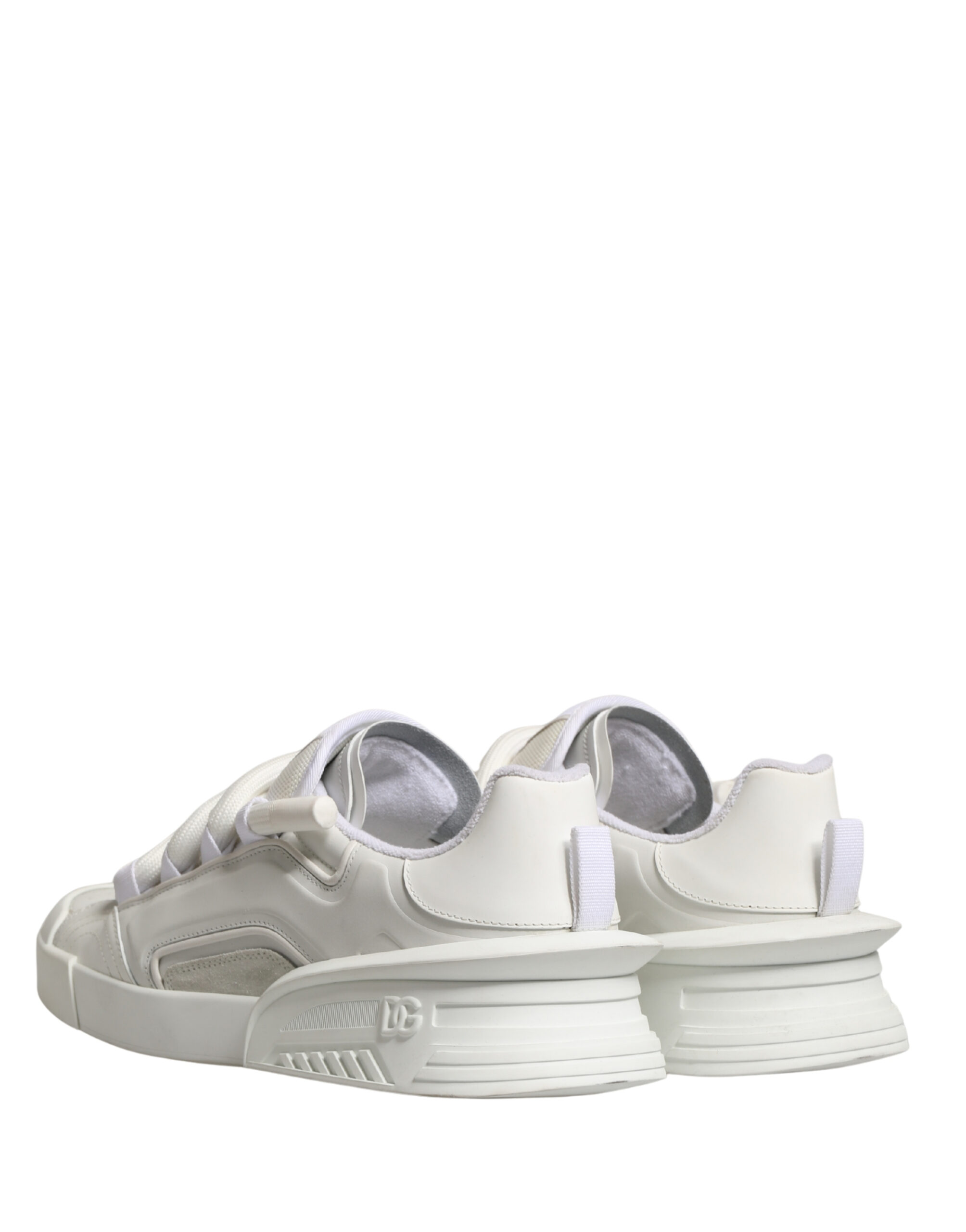 White Calfskin Leather Low Top Sneakers Shoes - Thumbnail 3