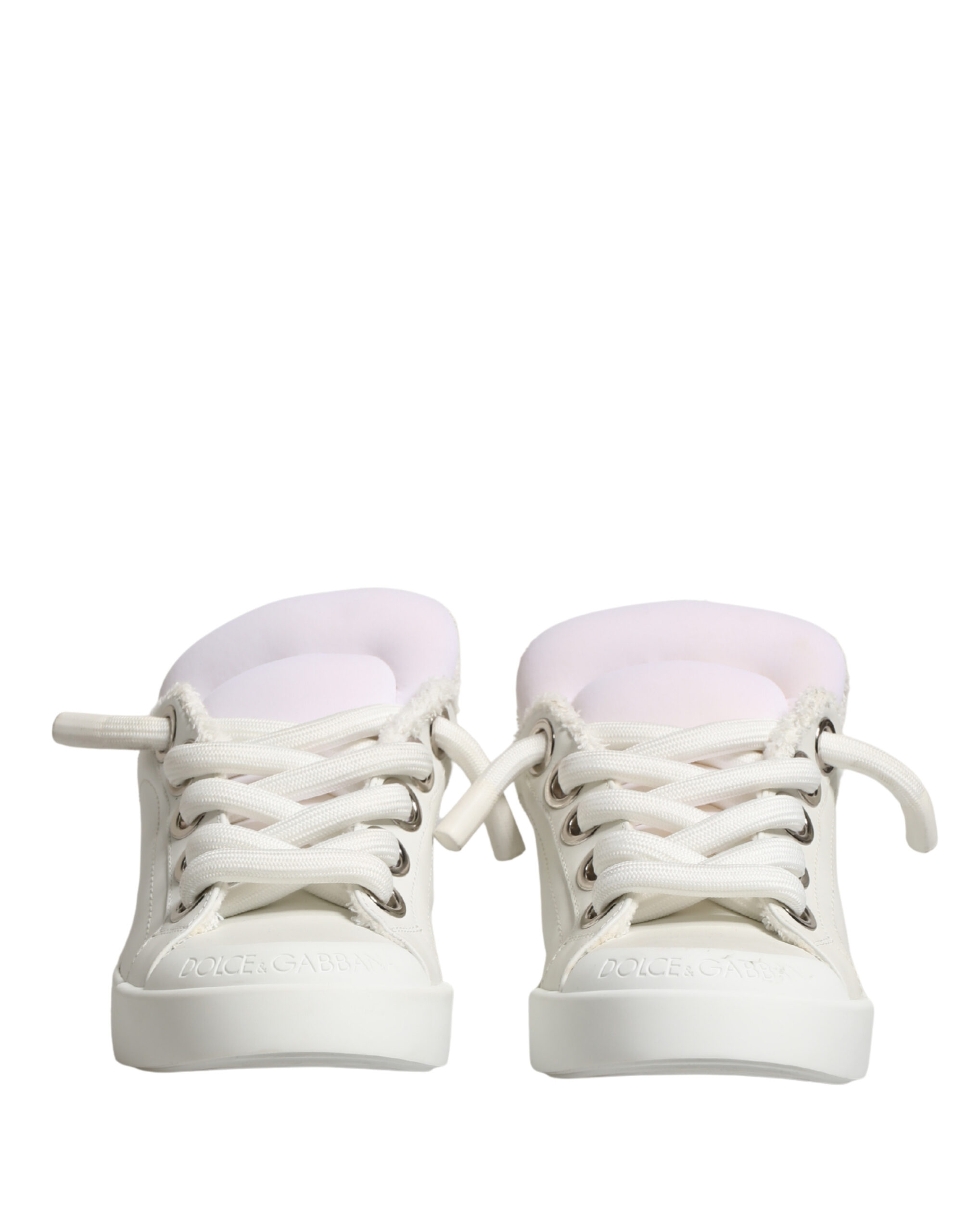 White Leather Shearling Fur Low Top Sneakers Shoes - Thumbnail 3