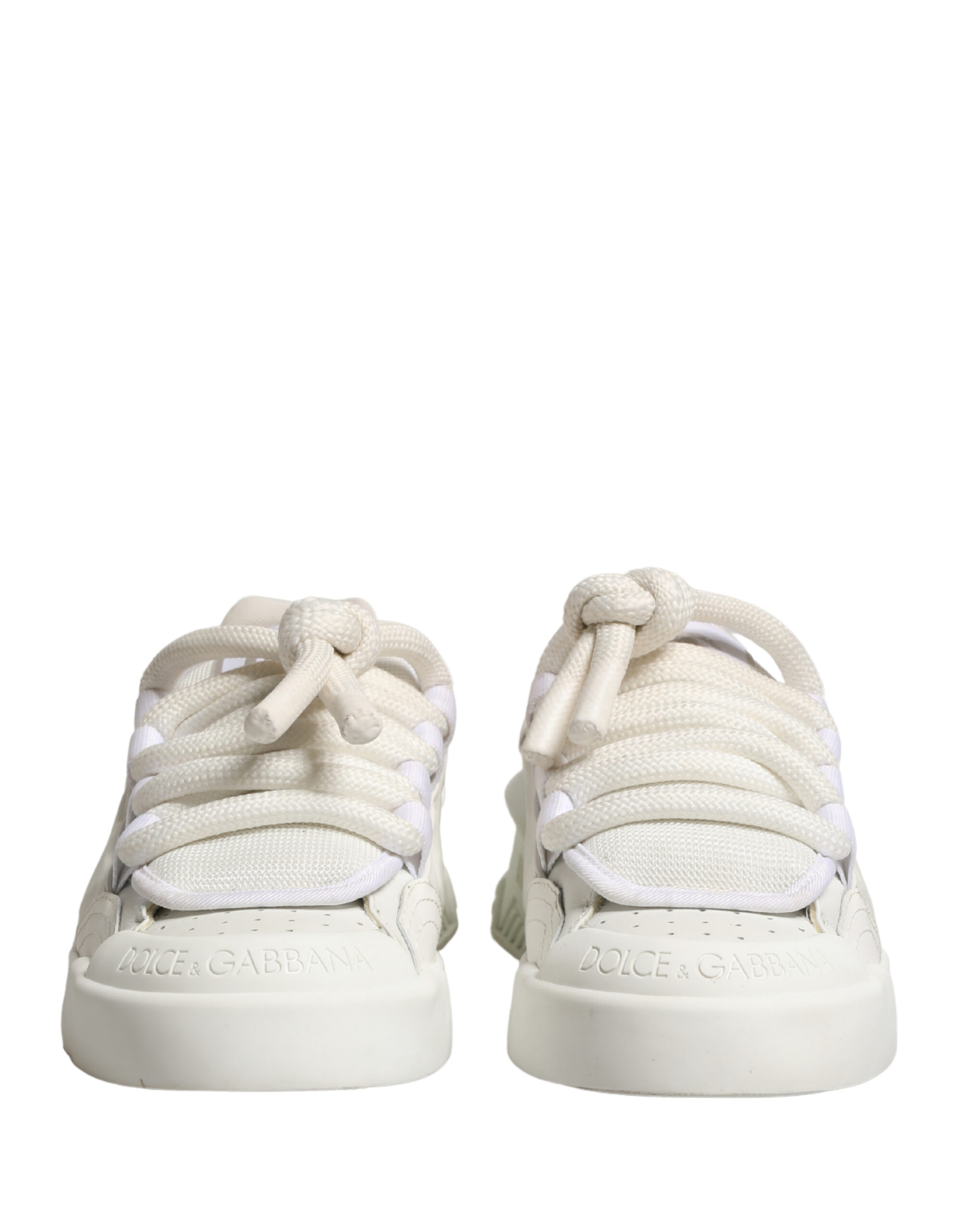 White Leather DG Logo Lace Up Sneakers Shoes - Thumbnail 3
