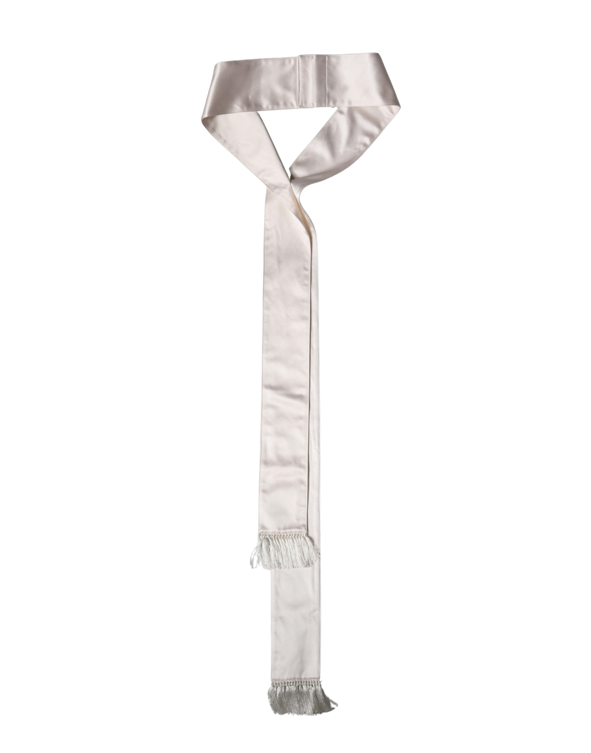 White Silk Satin Fringes Foulard 282cm x 10cm Men Scarf
