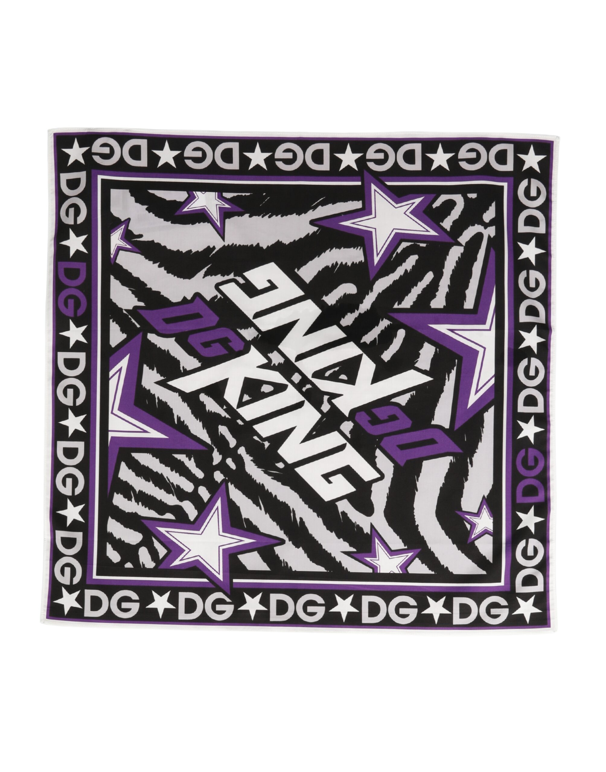 Black Purple DG King Cotton Foulard 51cm x 49.5cm Scarf