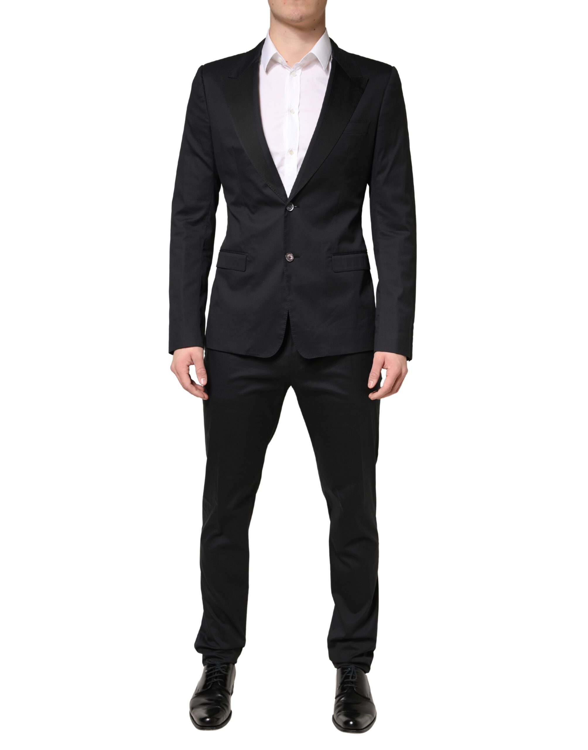 Black Cotton Single Breasted 2 Piece Suit