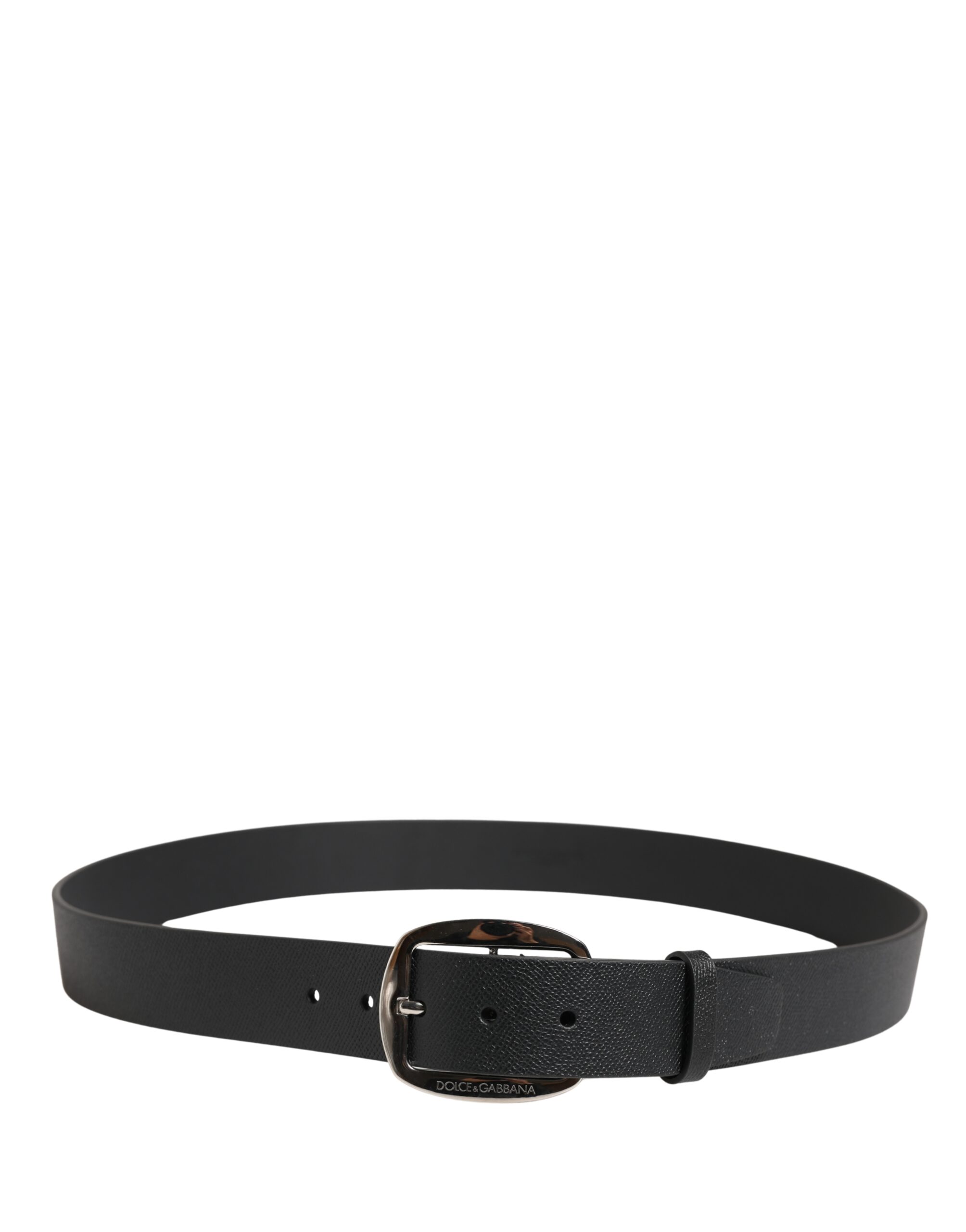 Black Calf Leather Silver Metal Buckle Belt - Thumbnail 3